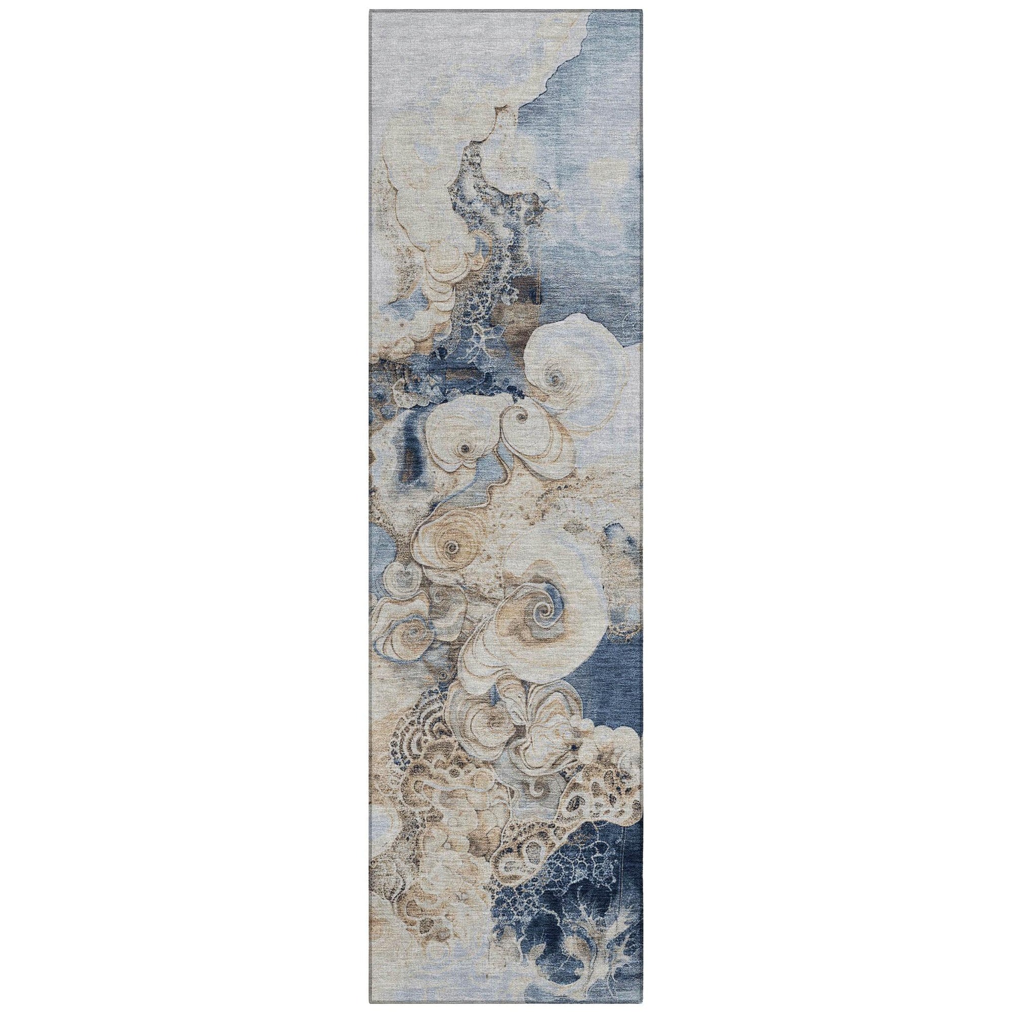 Uraion Blue Washable Indoor-Outdoor Rug