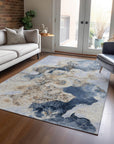 Uraion Blue Washable Indoor-Outdoor Rug