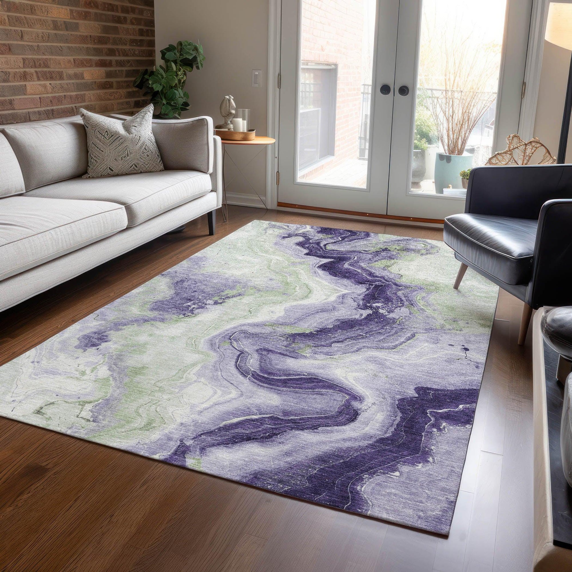 Vaelain Purple Washable Indoor-Outdoor Rug