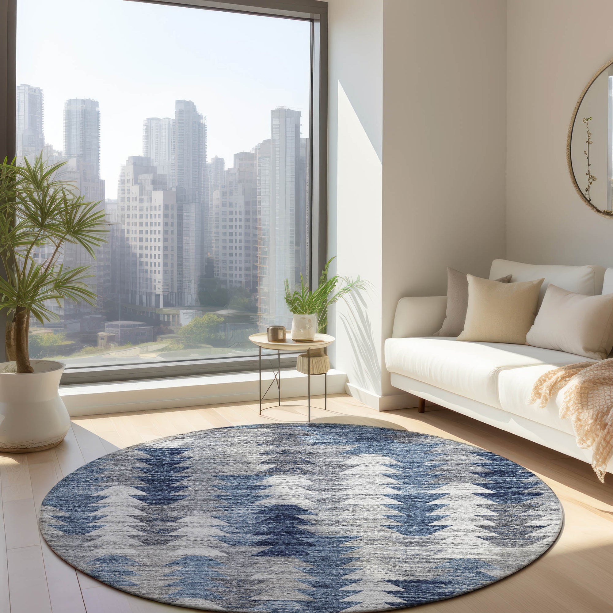 Addison Rugs Angled Checks Blue Washable Indoor-Outdoor Rug