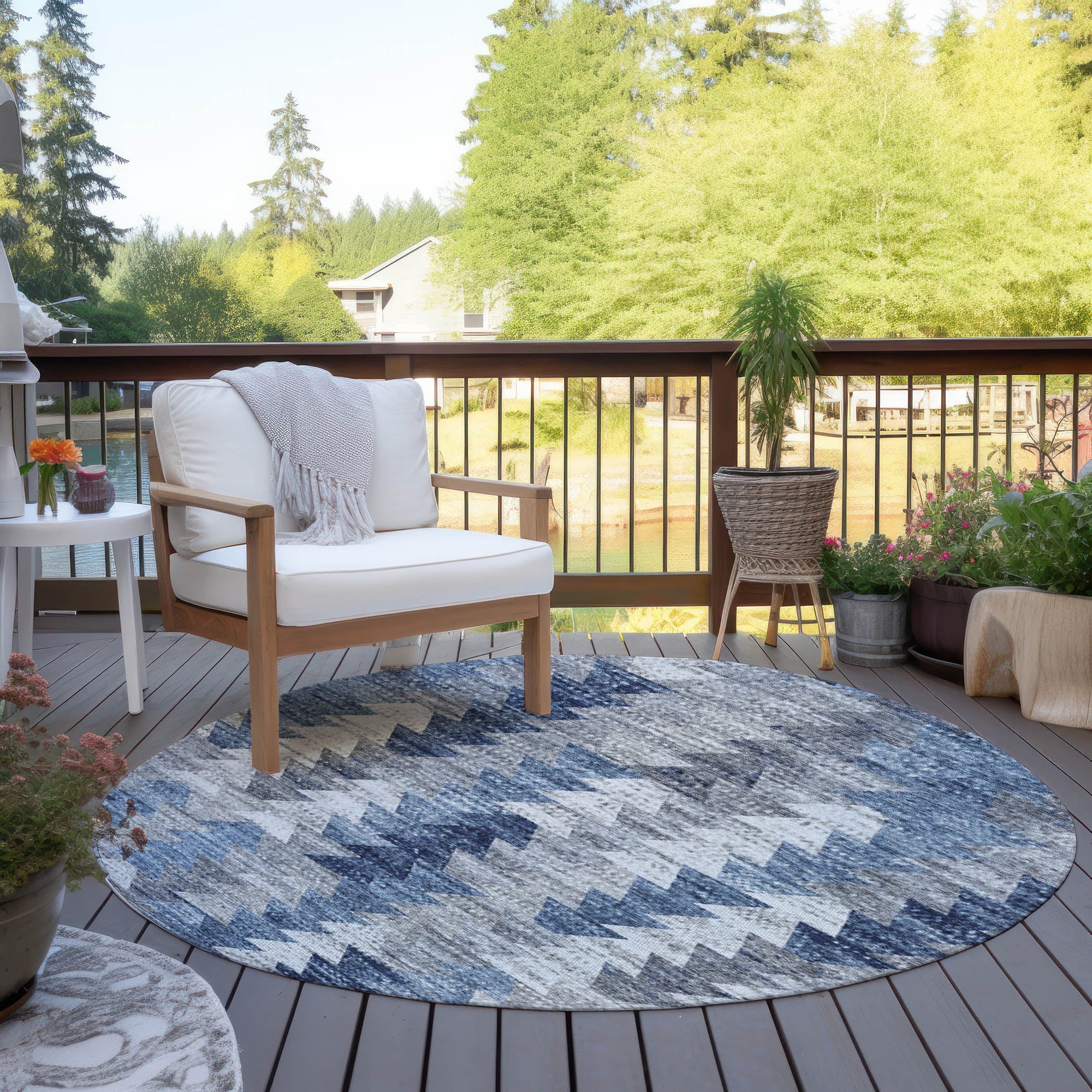 Addison Rugs Angled Checks Blue Washable Indoor-Outdoor Rug