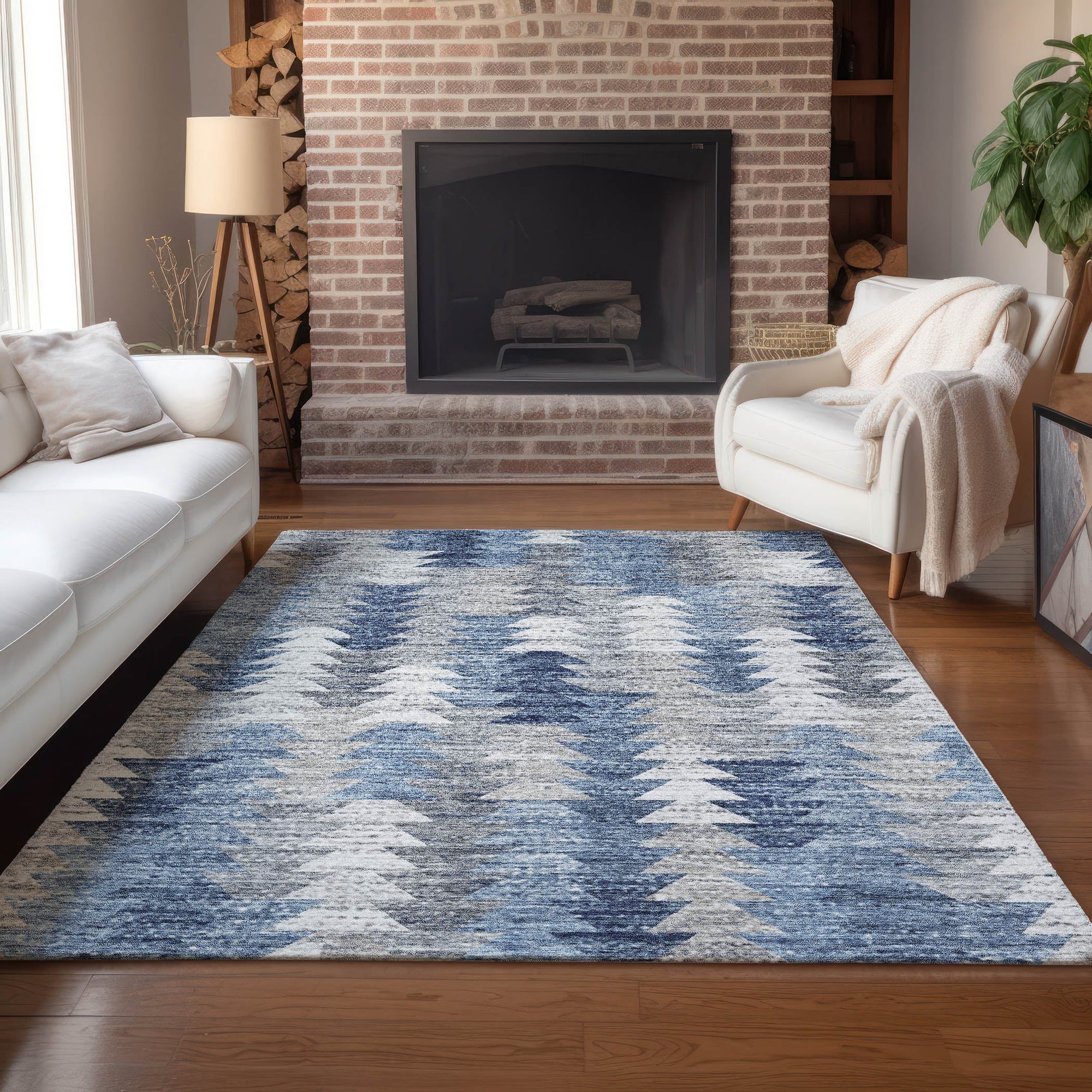 Addison Rugs Angled Checks Blue Washable Indoor-Outdoor Rug