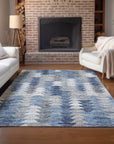 Angled Checks Blue Washable Indoor-Outdoor Rug