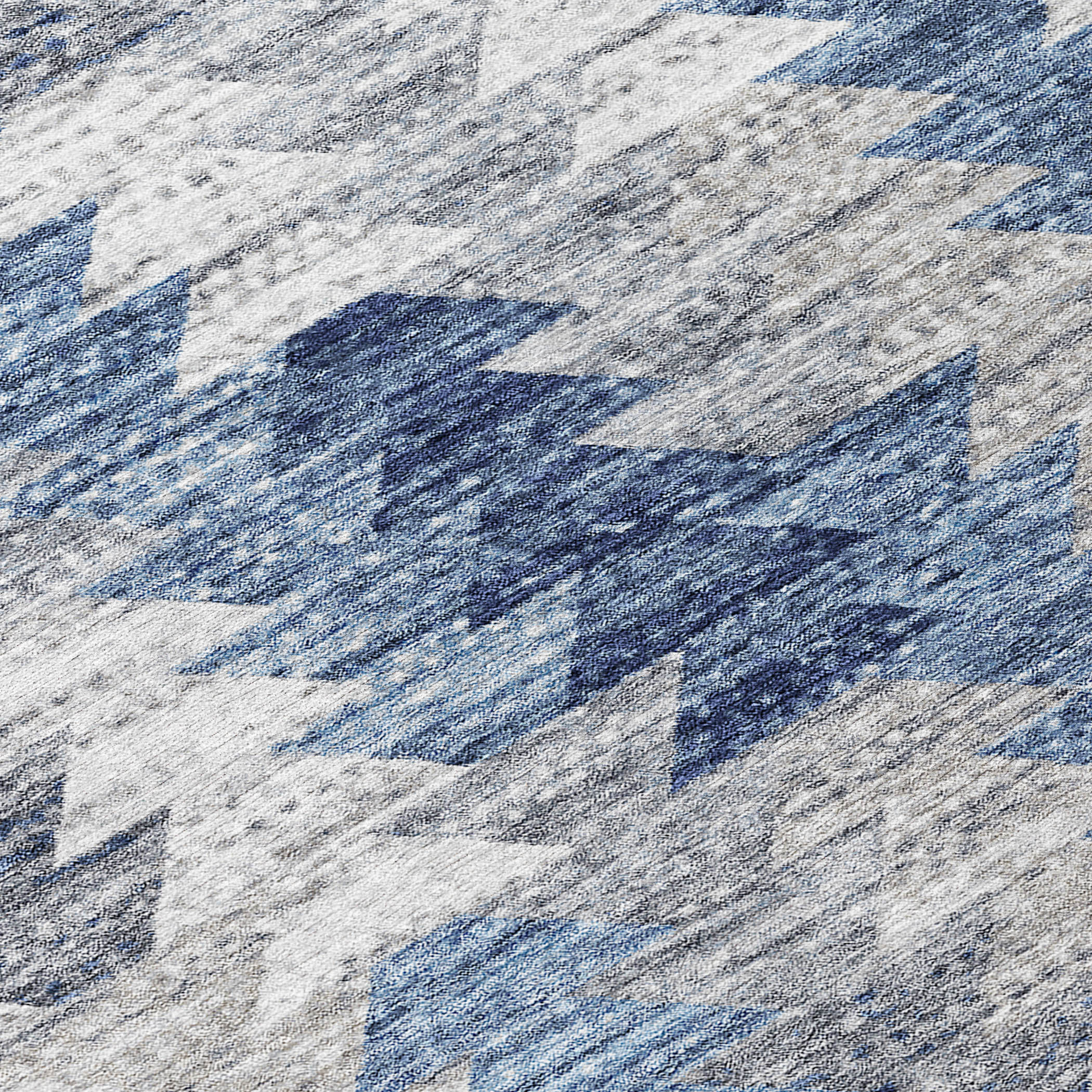Angled Checks Blue Washable Indoor-Outdoor Rug