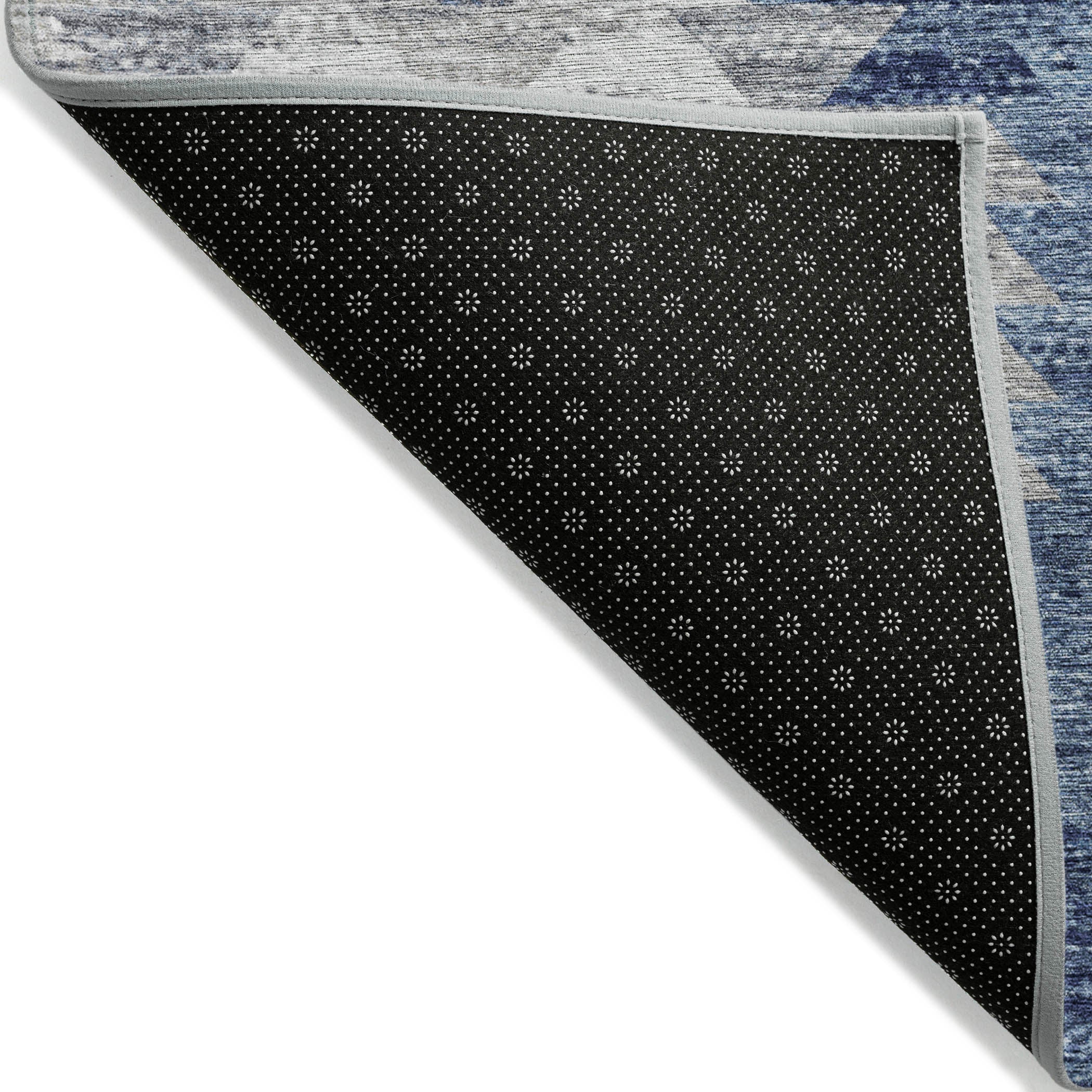 Angled Checks Blue Washable Indoor-Outdoor Rug