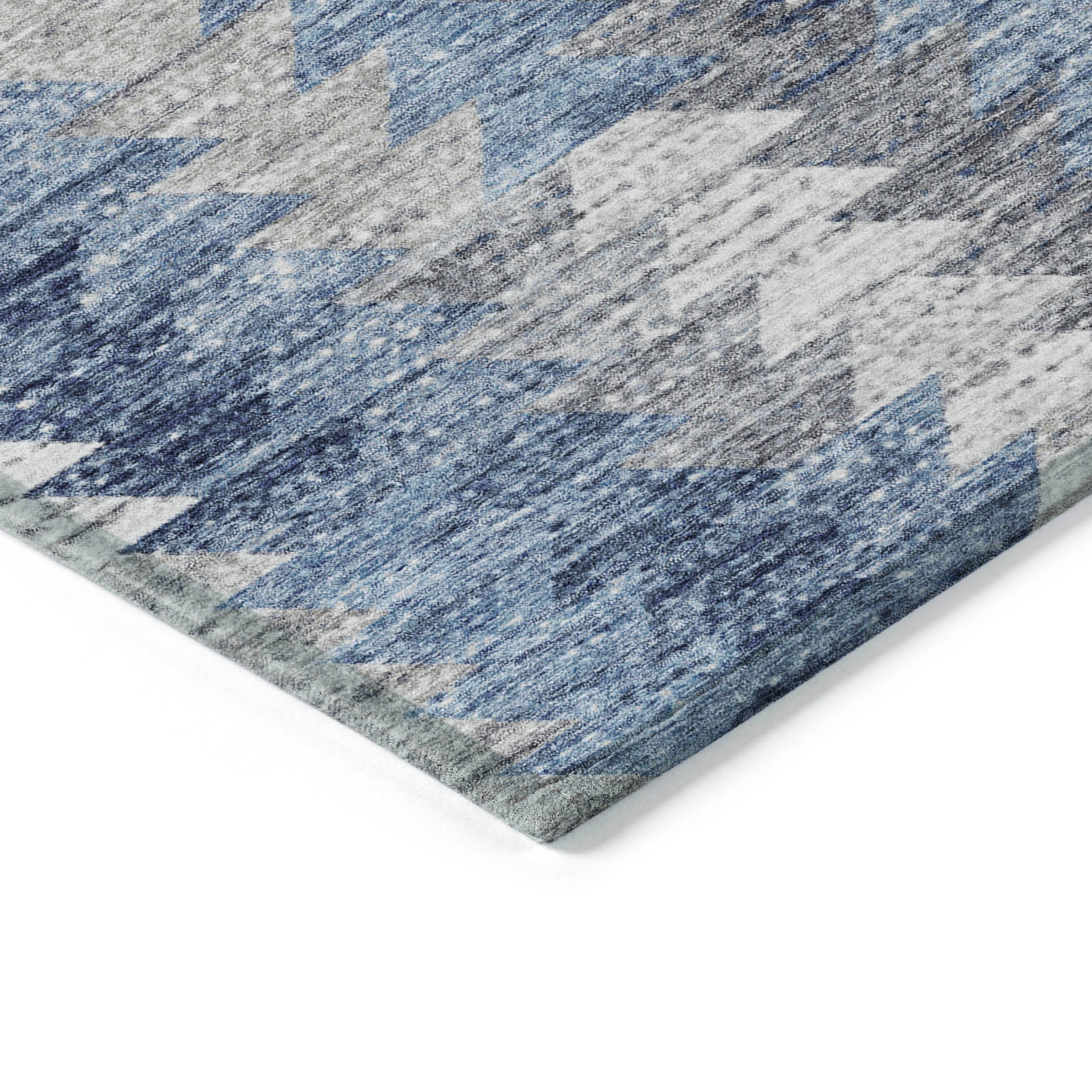 Angled Checks Blue Washable Indoor-Outdoor Rug