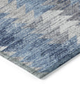 Angled Checks Blue Washable Indoor-Outdoor Rug
