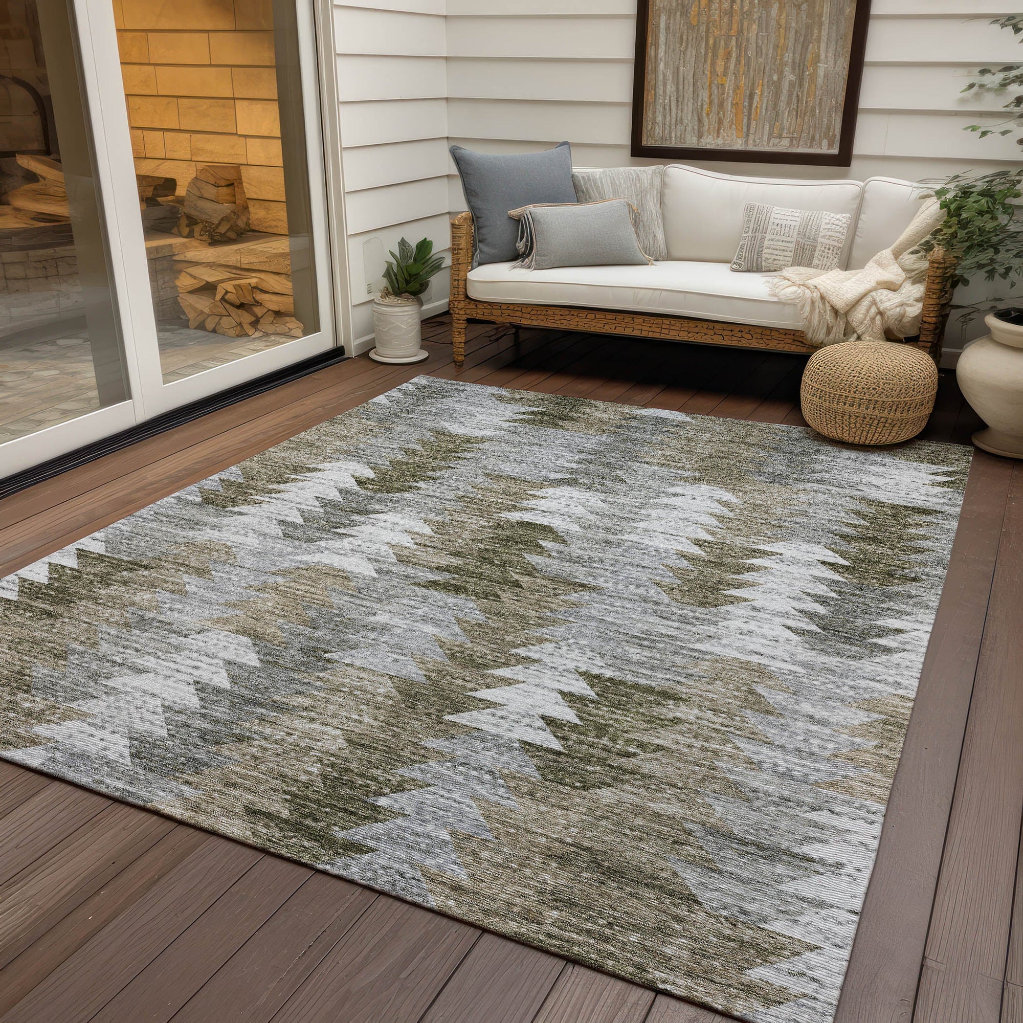 Addison Rugs Angled Checks Brown Washable Indoor-Outdoor Rug