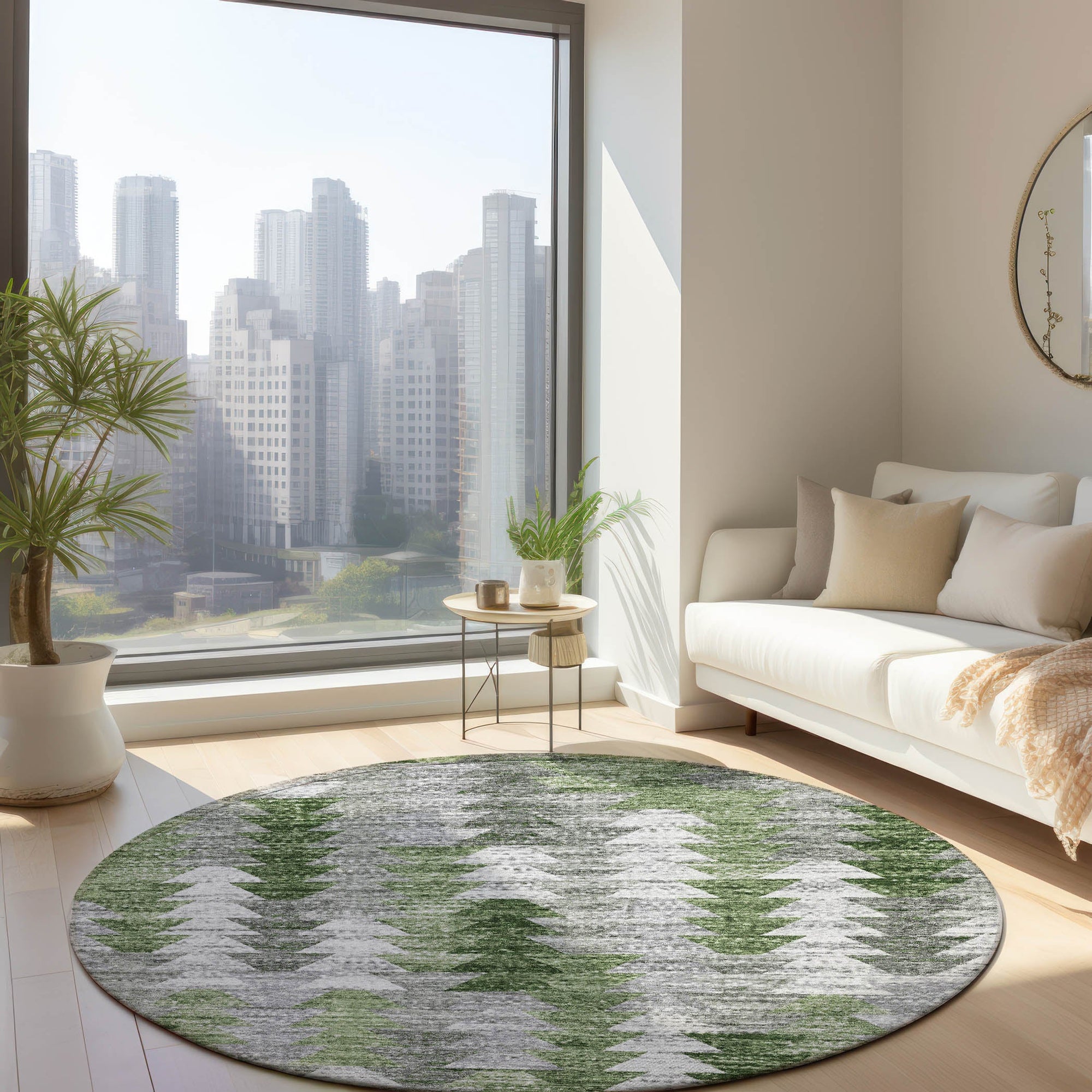 Addison Rugs Angled Checks Green Washable Indoor-Outdoor Rug