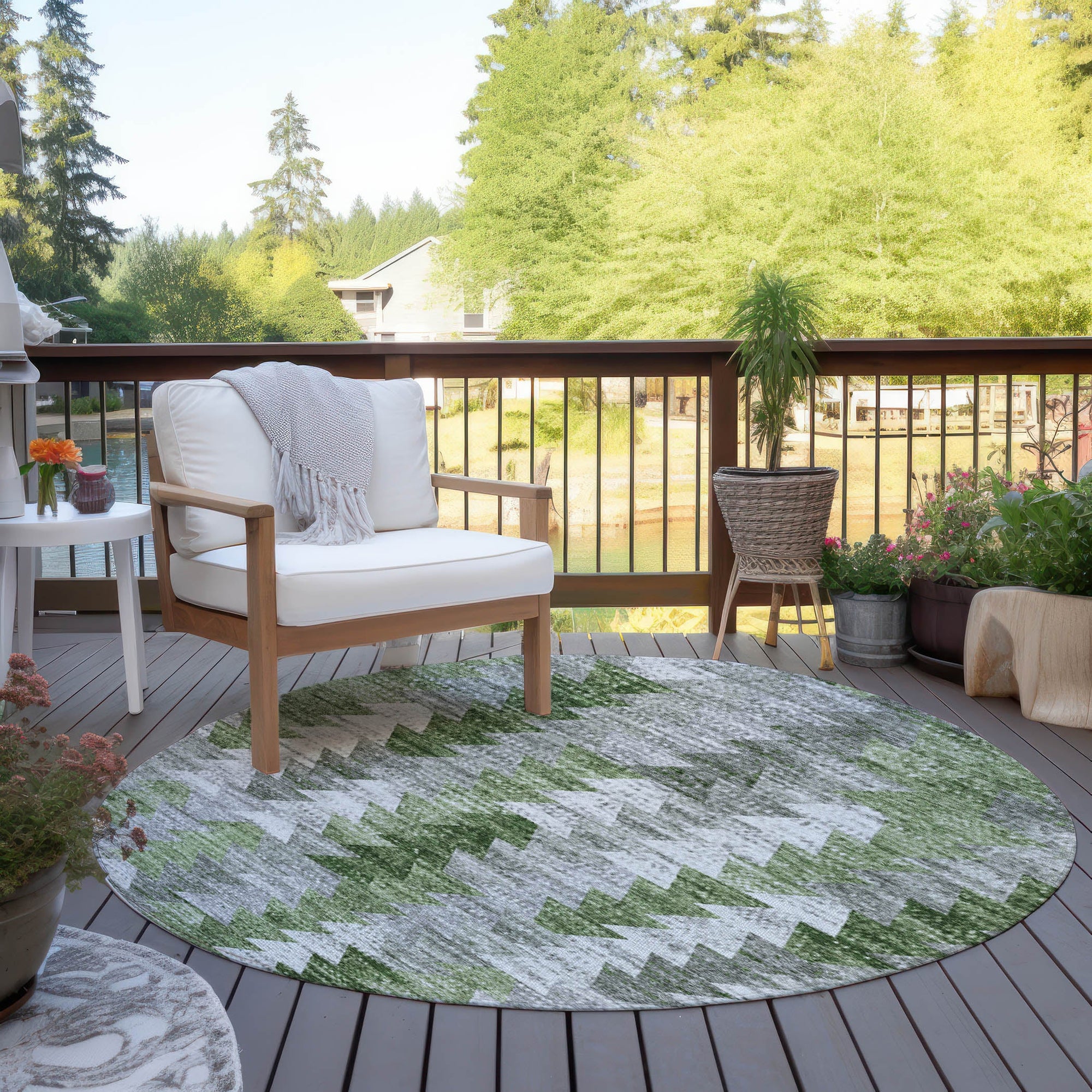 Addison Rugs Angled Checks Green Washable Indoor-Outdoor Rug