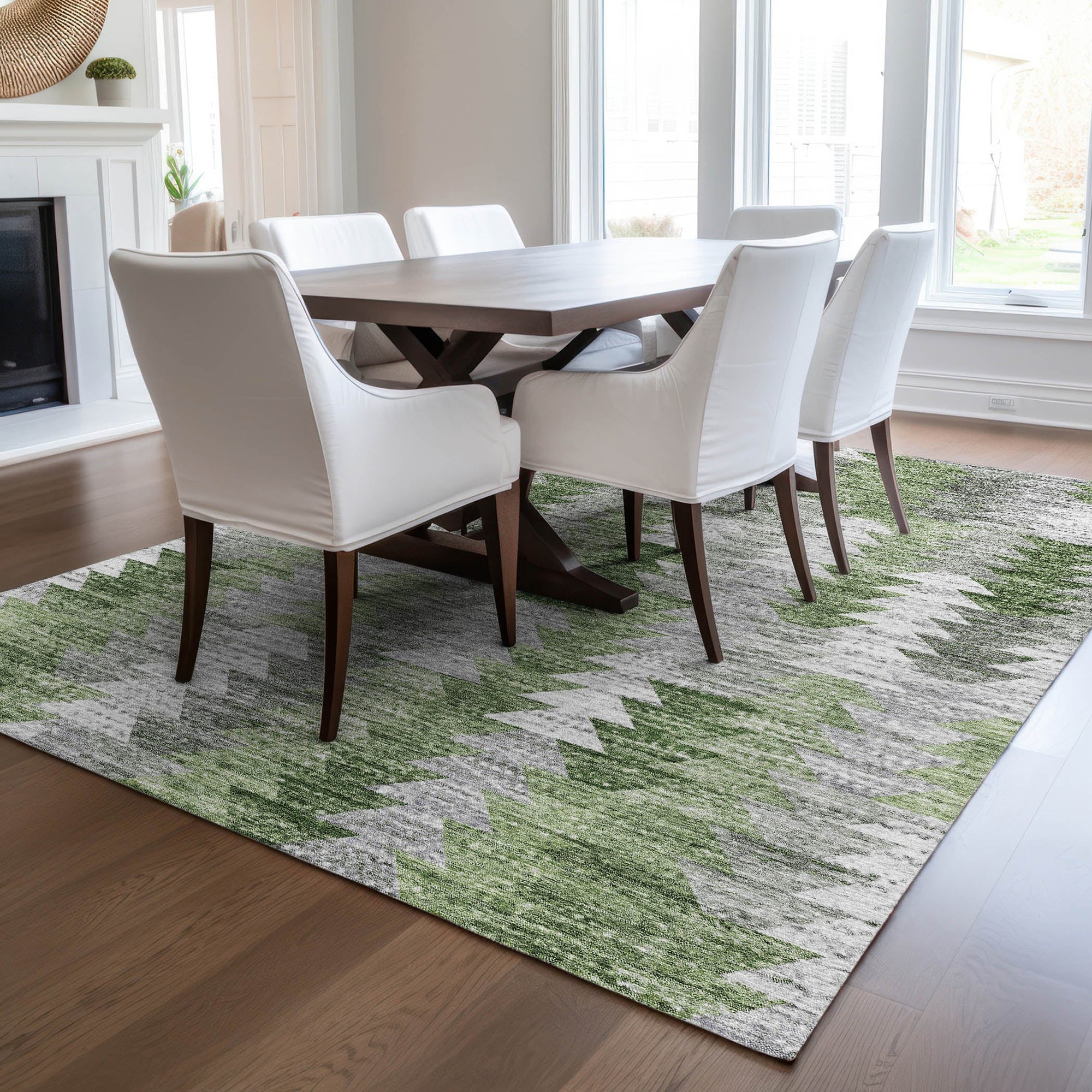 Addison Rugs Angled Checks Green Washable Indoor-Outdoor Rug