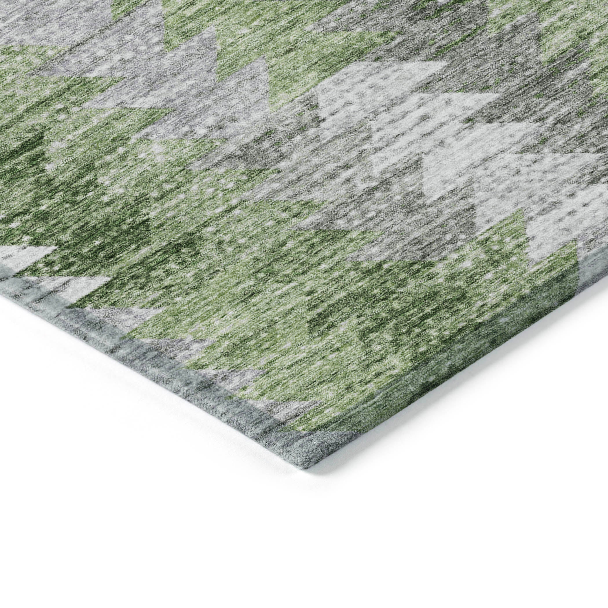Angled Checks Green Washable Indoor-Outdoor Rug