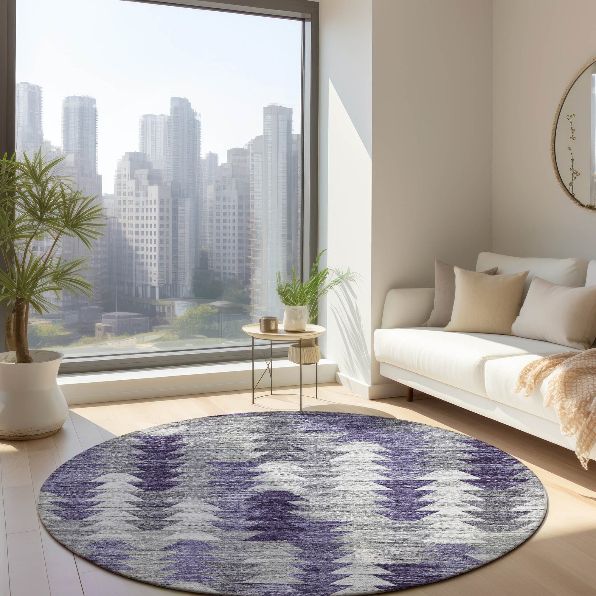 Addison Rugs Angled Checks Purple Washable Indoor-Outdoor Rug