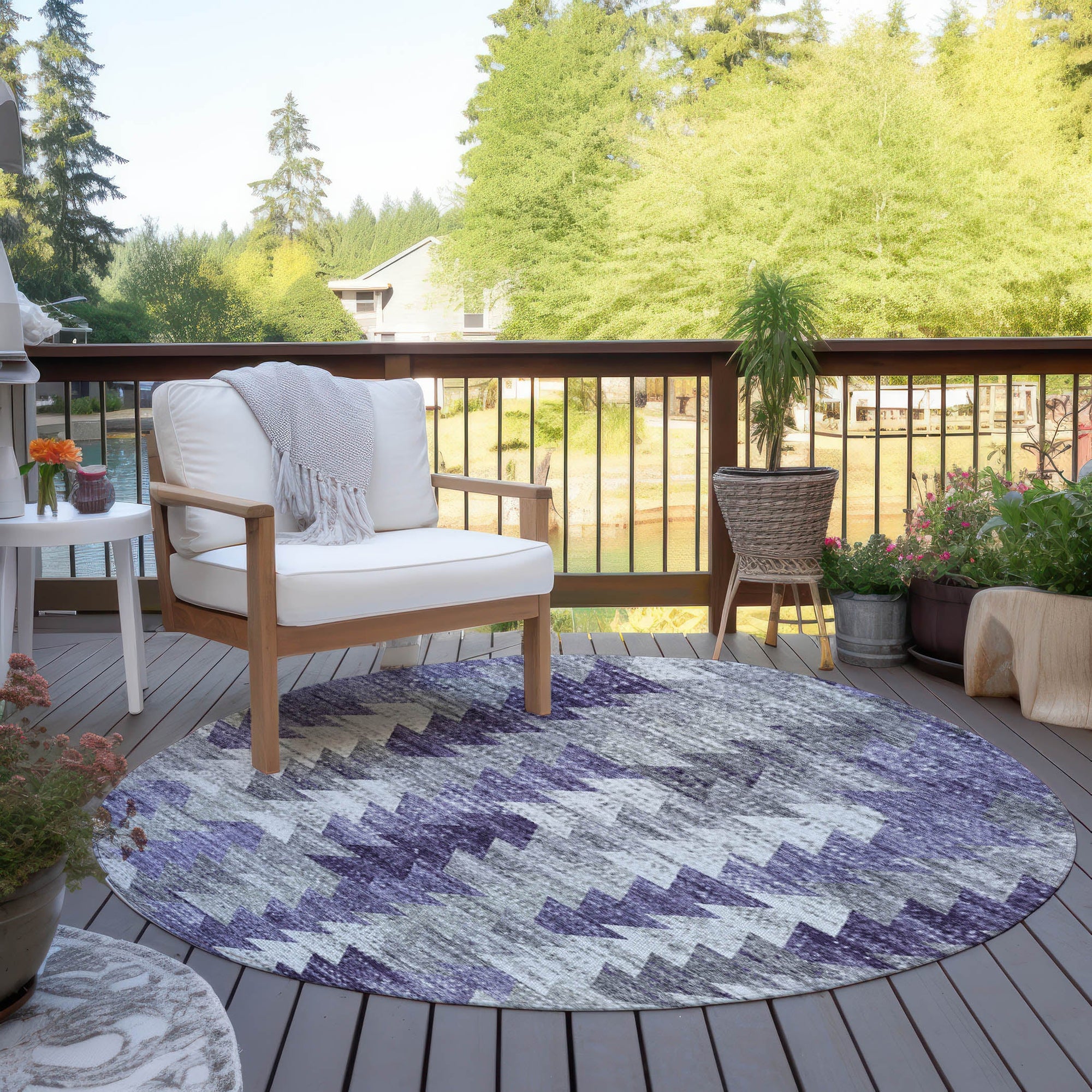 Addison Rugs Angled Checks Purple Washable Indoor-Outdoor Rug