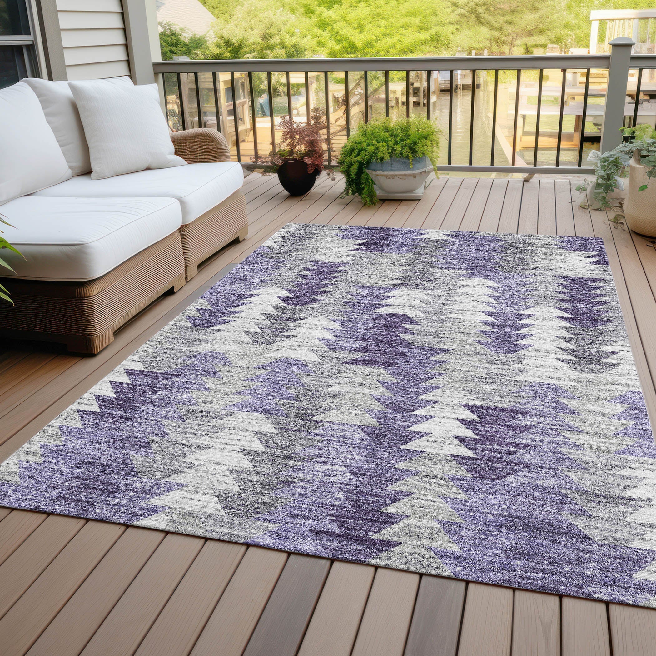 Angled Checks Purple Washable Indoor-Outdoor Rug