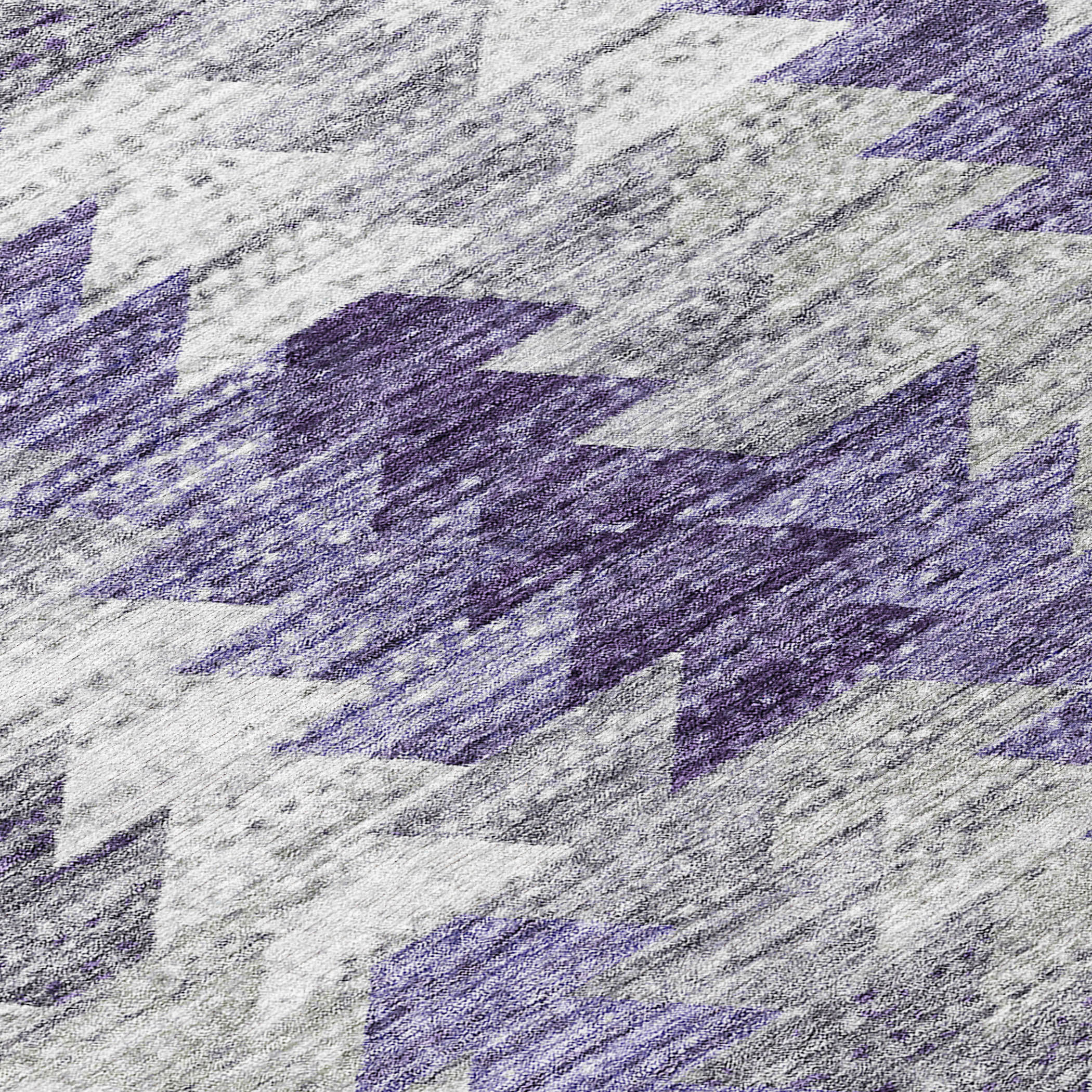 Angled Checks Purple Washable Indoor-Outdoor Rug