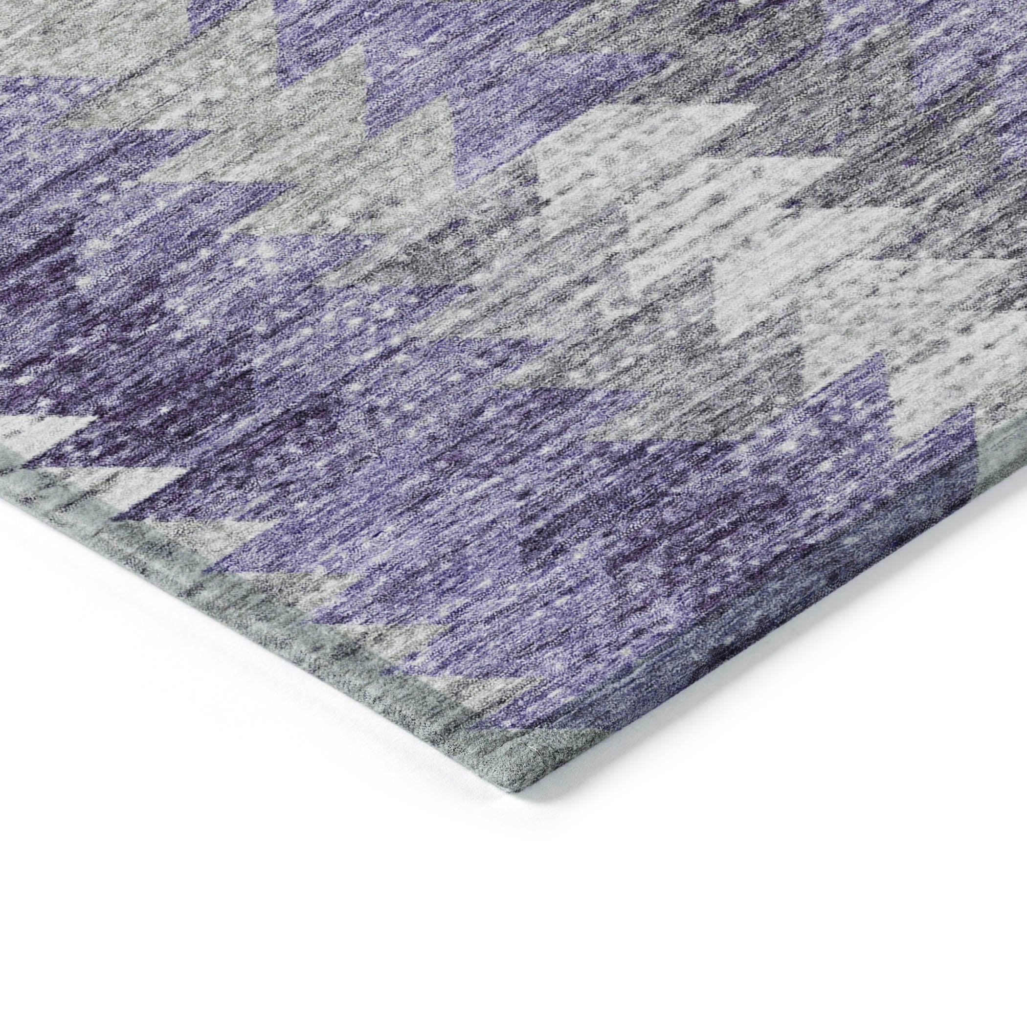 Angled Checks Purple Washable Indoor-Outdoor Rug