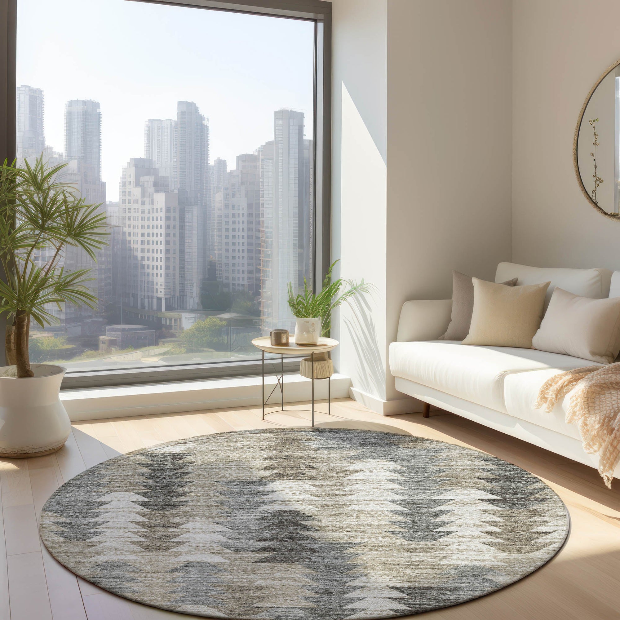 Addison Rugs Angled Checks Taupe Washable Indoor-Outdoor Rug