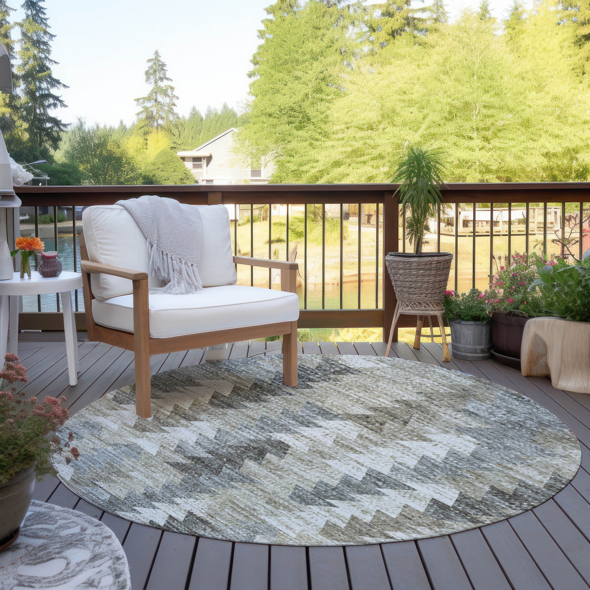 Addison Rugs Angled Checks Taupe Washable Indoor-Outdoor Rug