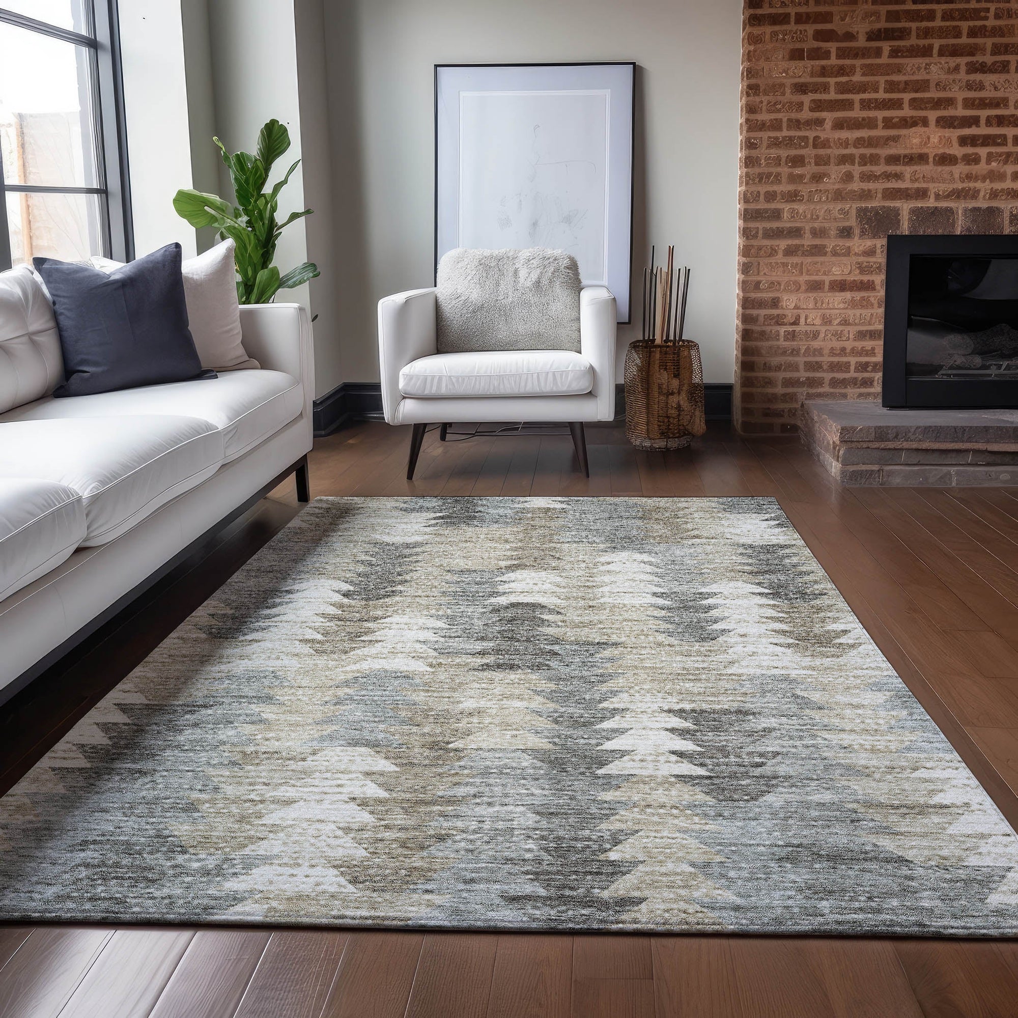 Addison Rugs Angled Checks Taupe Washable Indoor-Outdoor Rug