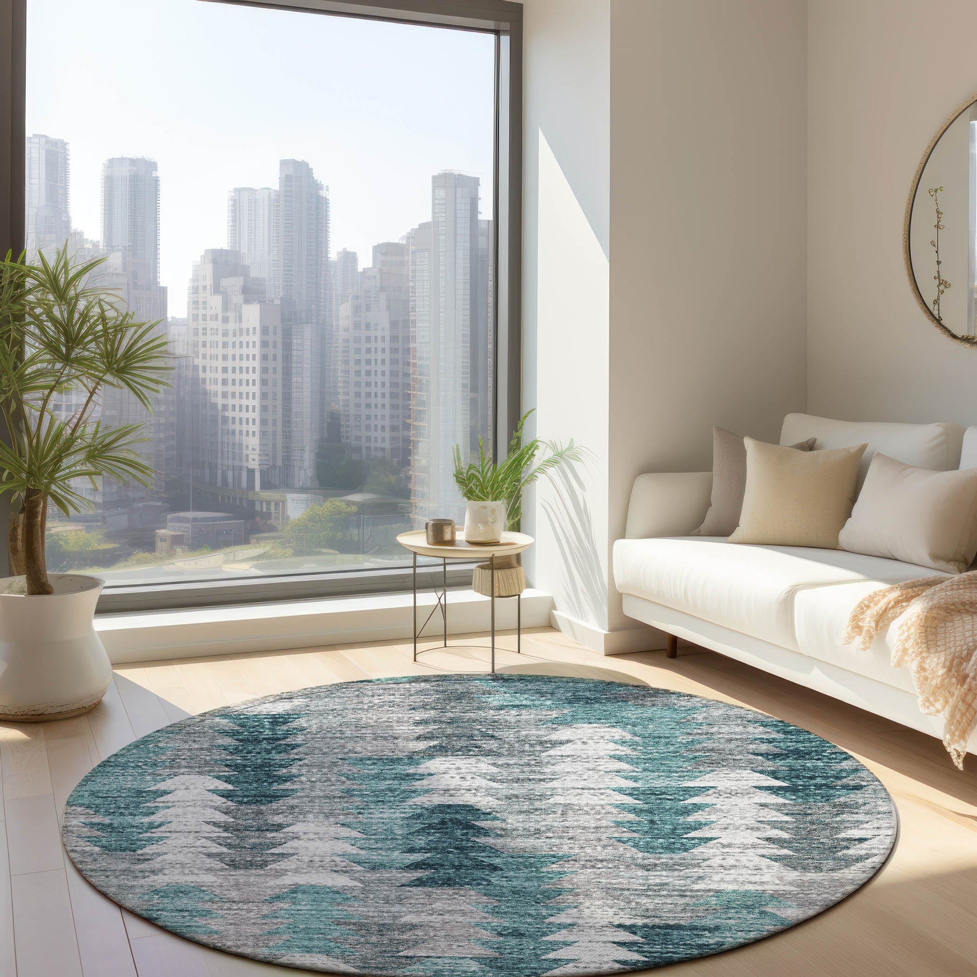 Addison Rugs Angled Checks Teal Washable Indoor-Outdoor Rug