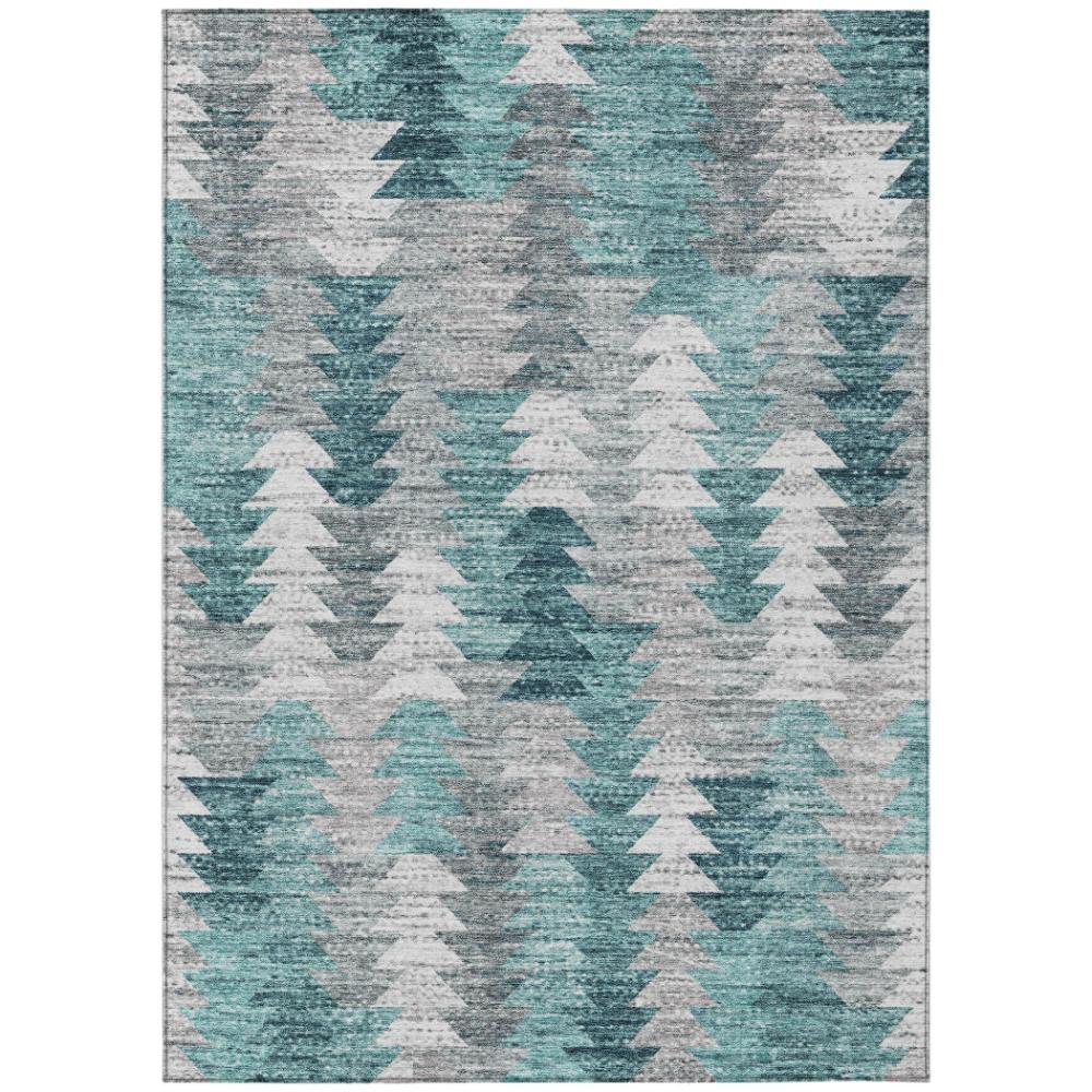 Addison Rugs Angled Checks Teal Washable Indoor-Outdoor Rug