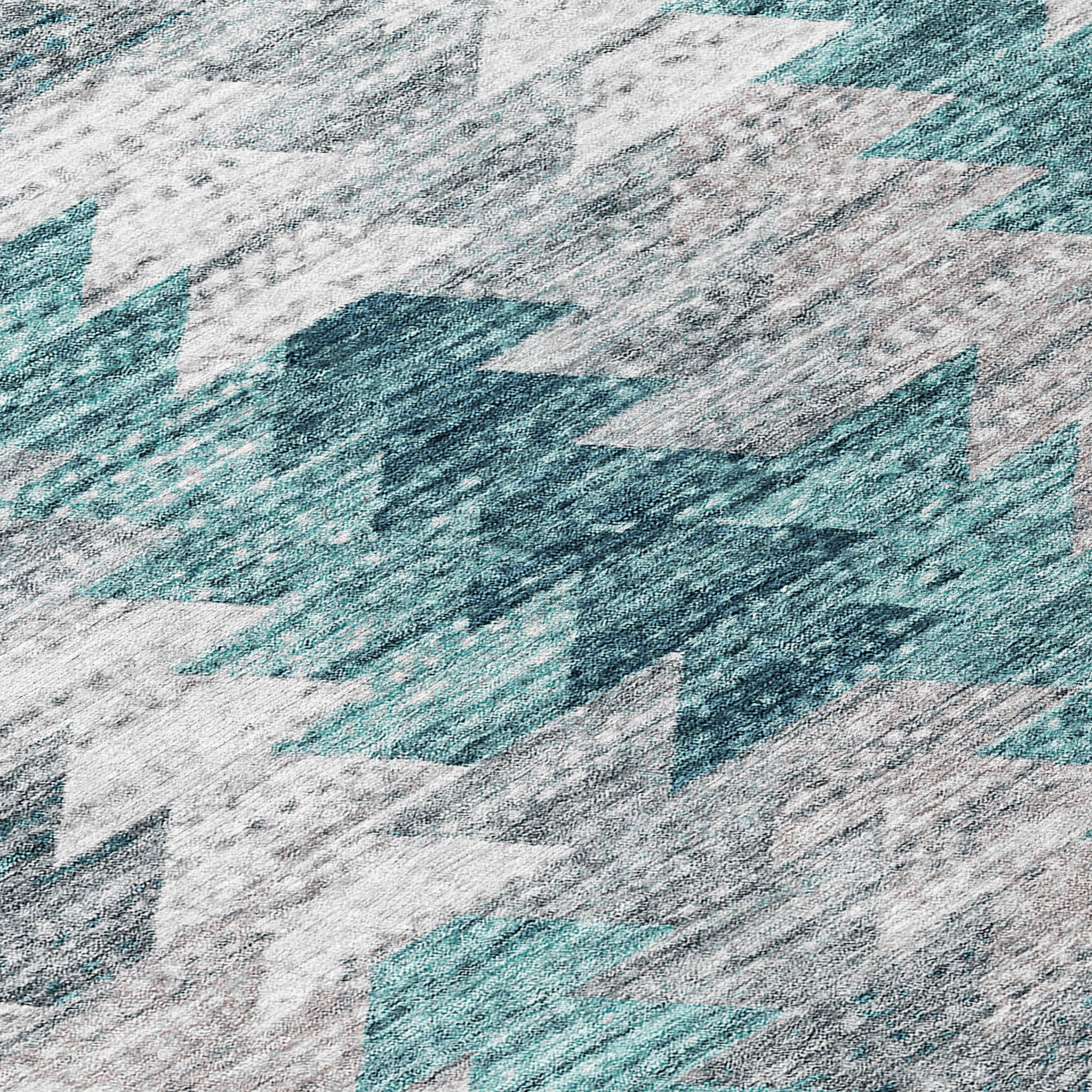 Addison Rugs Angled Checks Teal Washable Indoor-Outdoor Rug