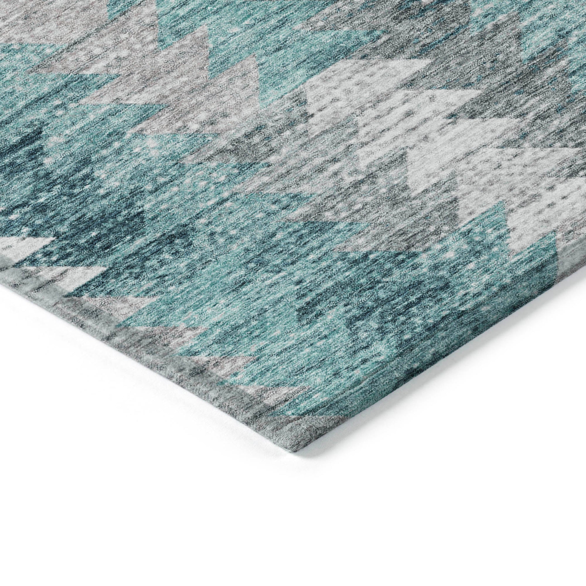 Addison Rugs Angled Checks Teal Washable Indoor-Outdoor Rug
