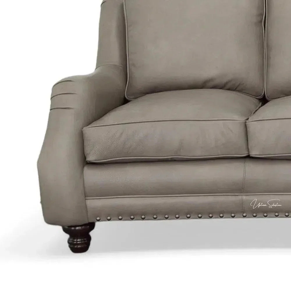 Bach Grey Leather Couch Benchmade In the USA -- view 4
