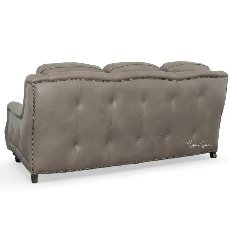 Bach Grey Leather Couch Benchmade In the USA -- view 6