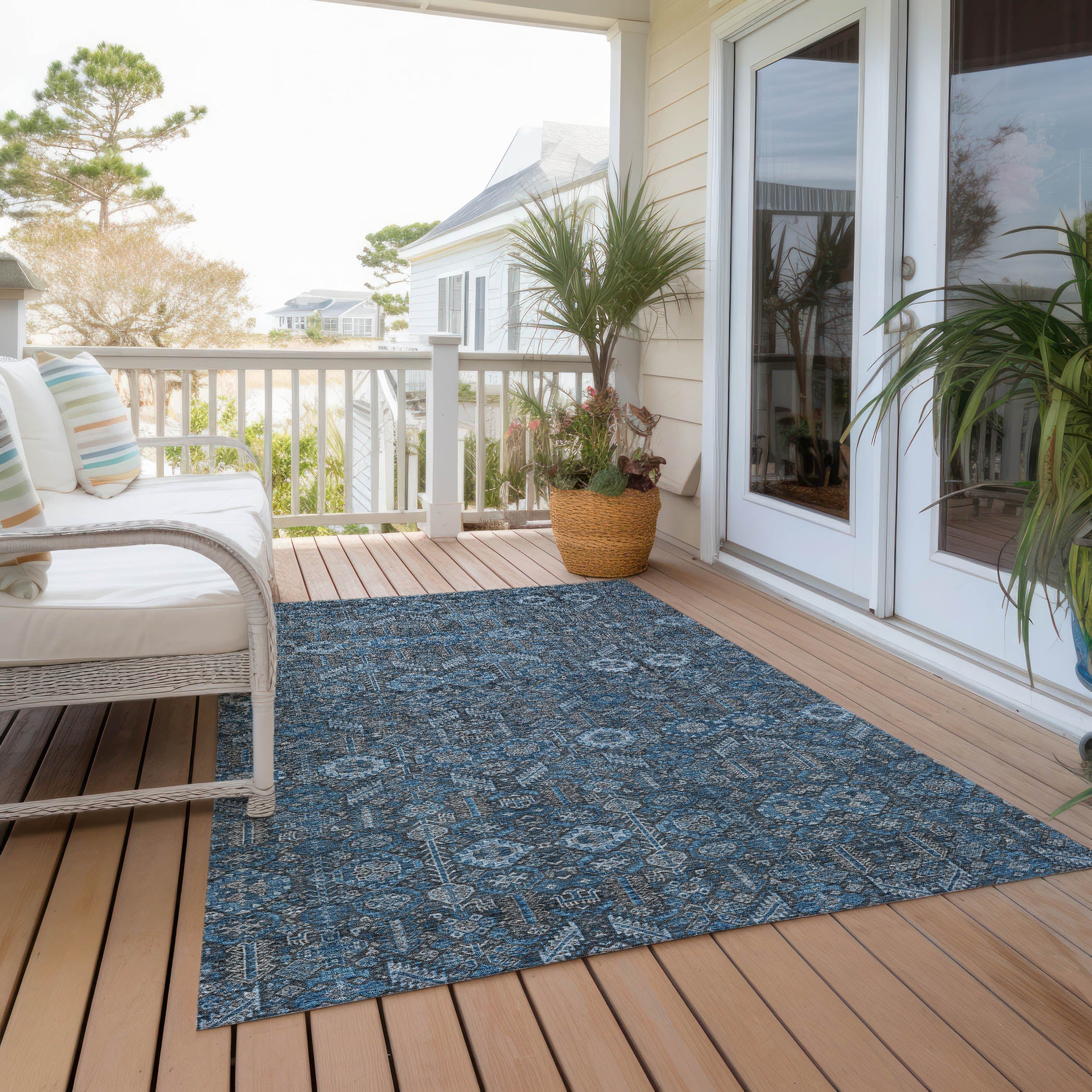 Bohemian Blue Washable Indoor-Outdoor Rug