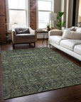 Bohemian Green Washable Indoor-Outdoor Rug