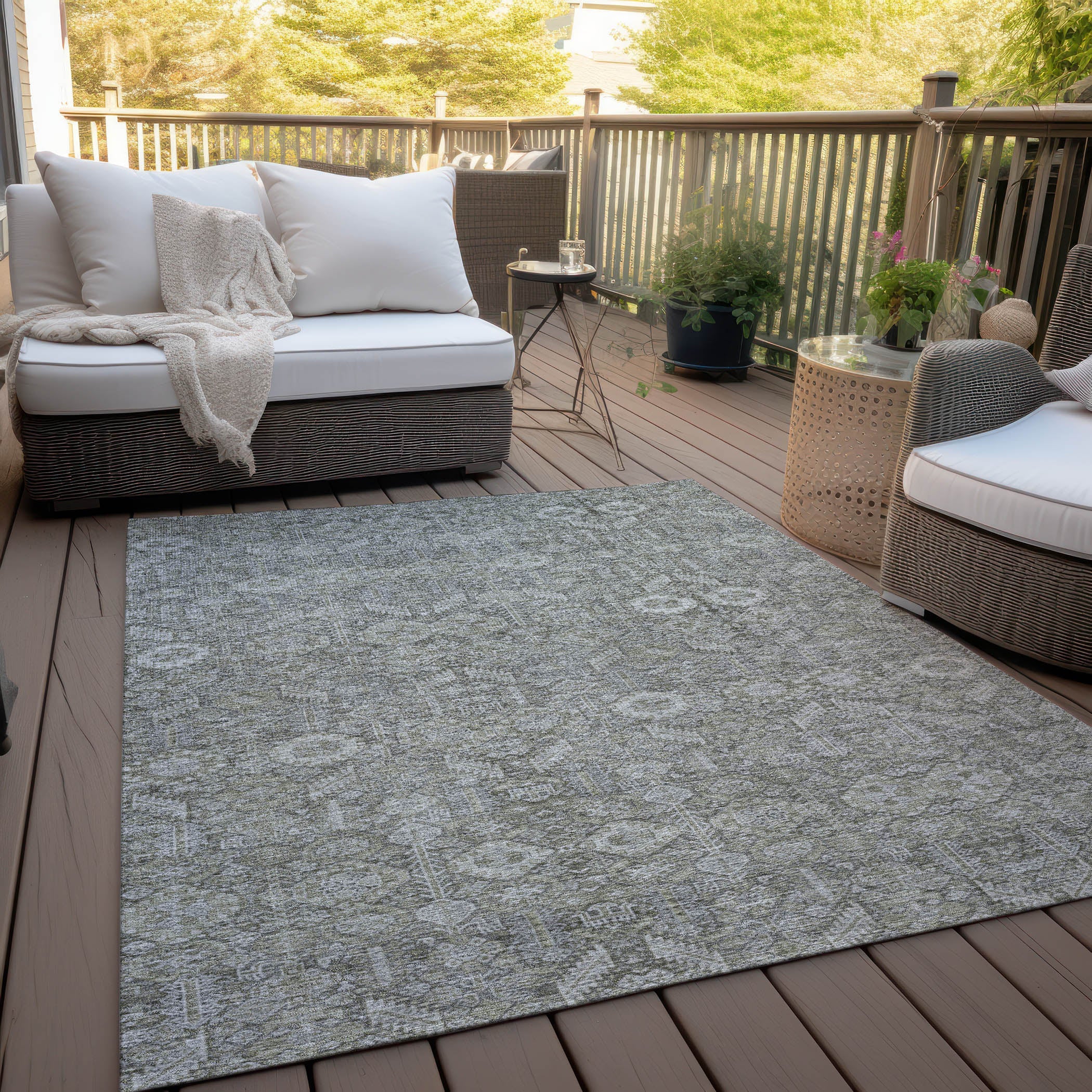 Bohemian Grey Washable Indoor-Outdoor Rug
