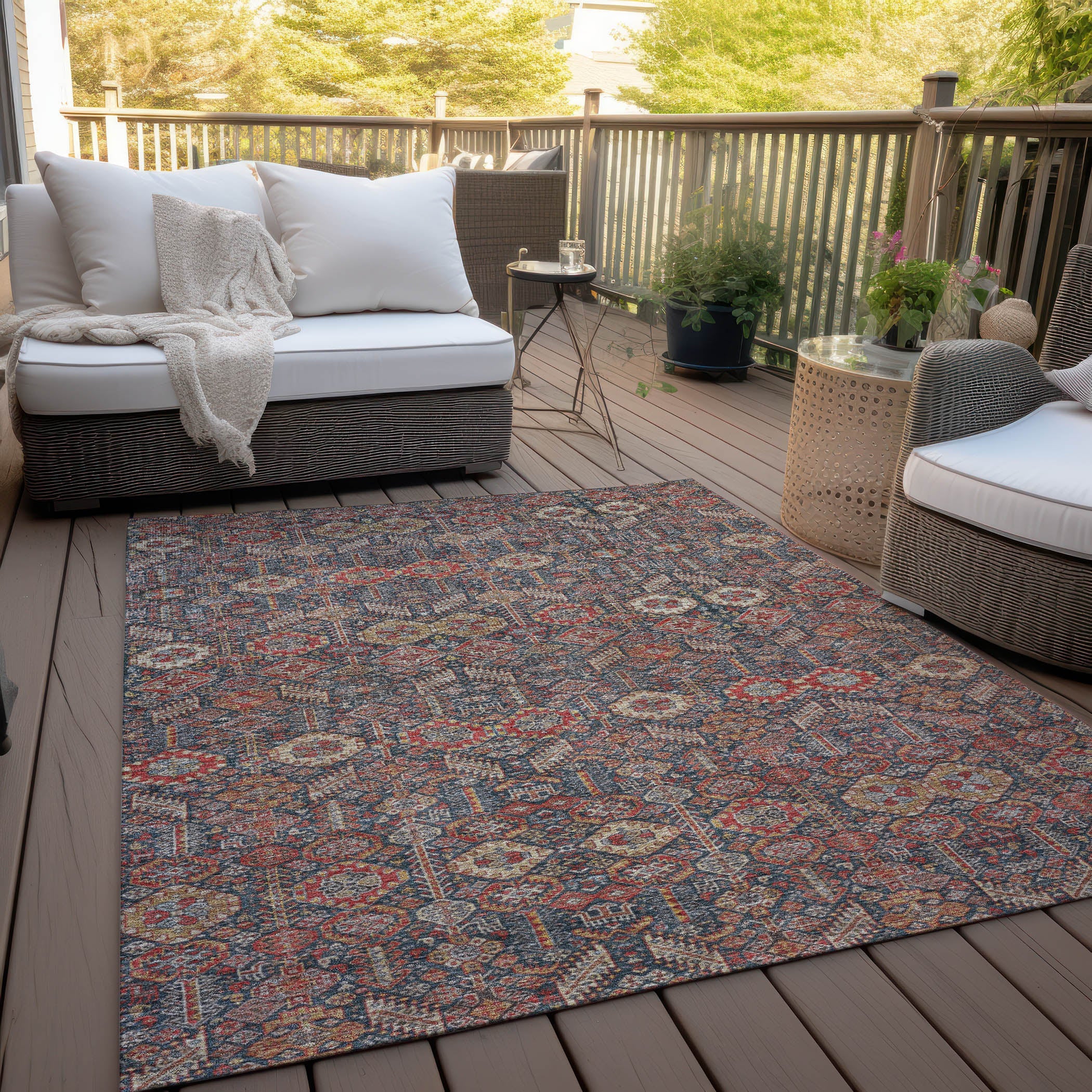 Bohemian Red Washable Indoor-Outdoor Rug