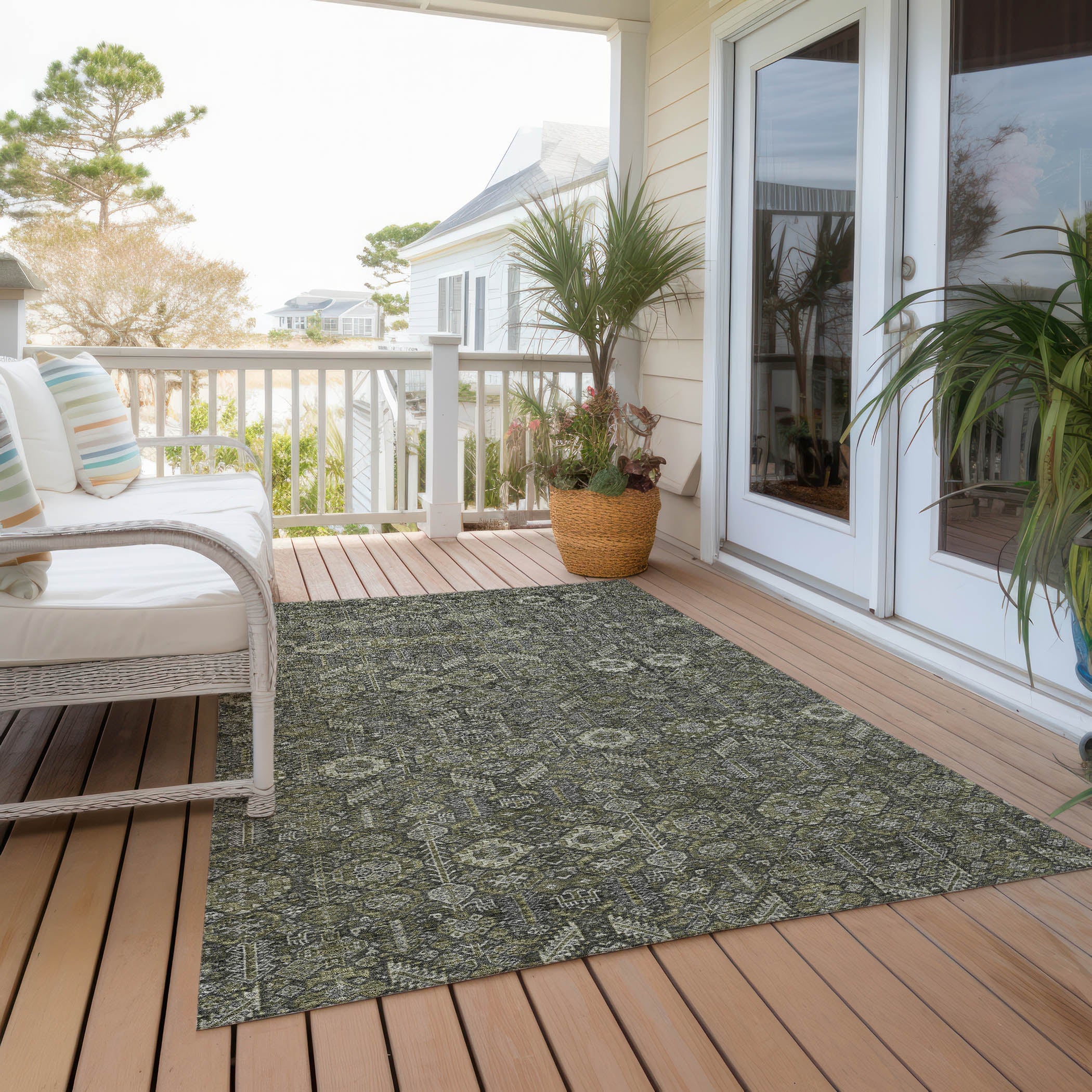 Bohemian Taupe Washable Indoor-Outdoor Rug