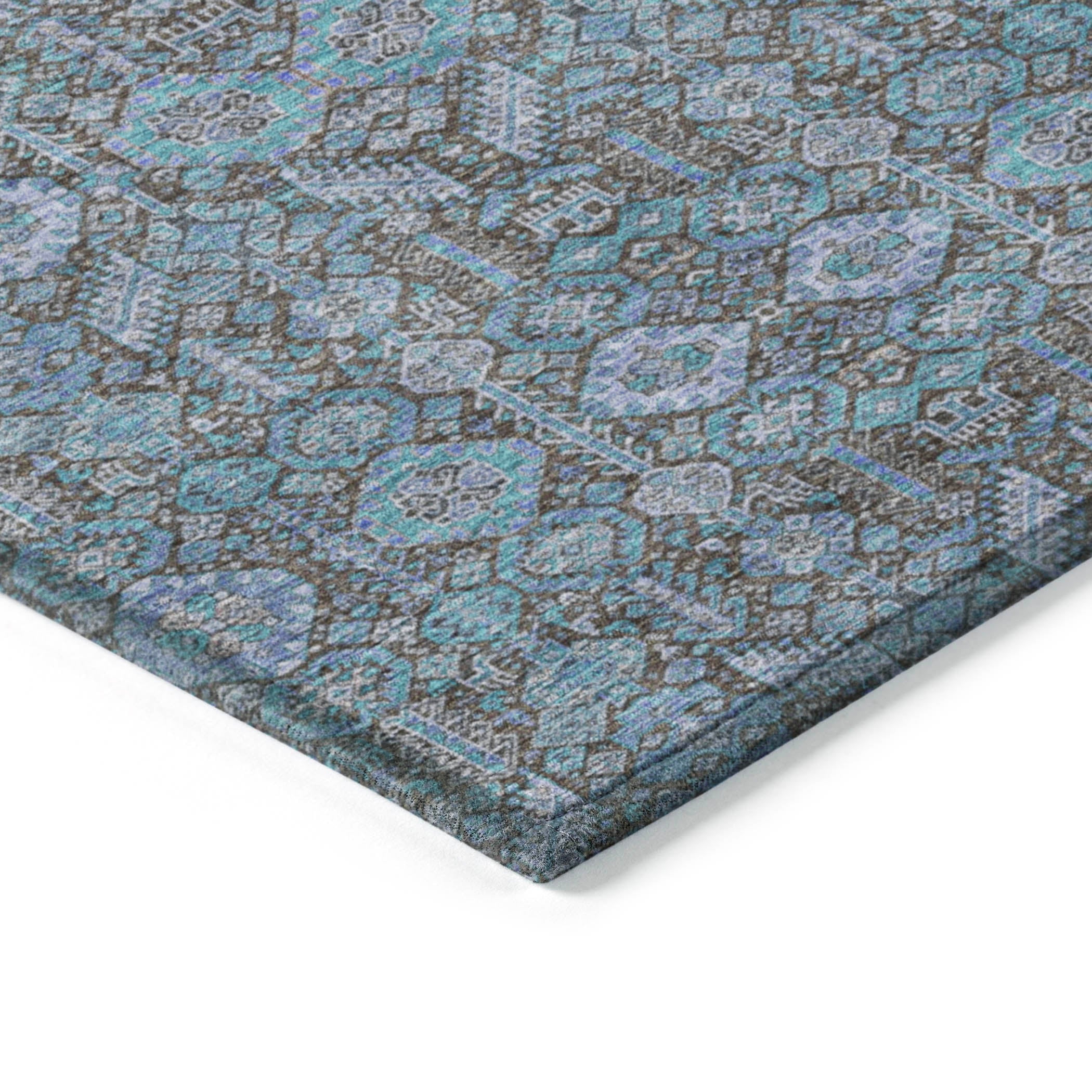 Bohemian Teal Washable Indoor-Outdoor Rug
