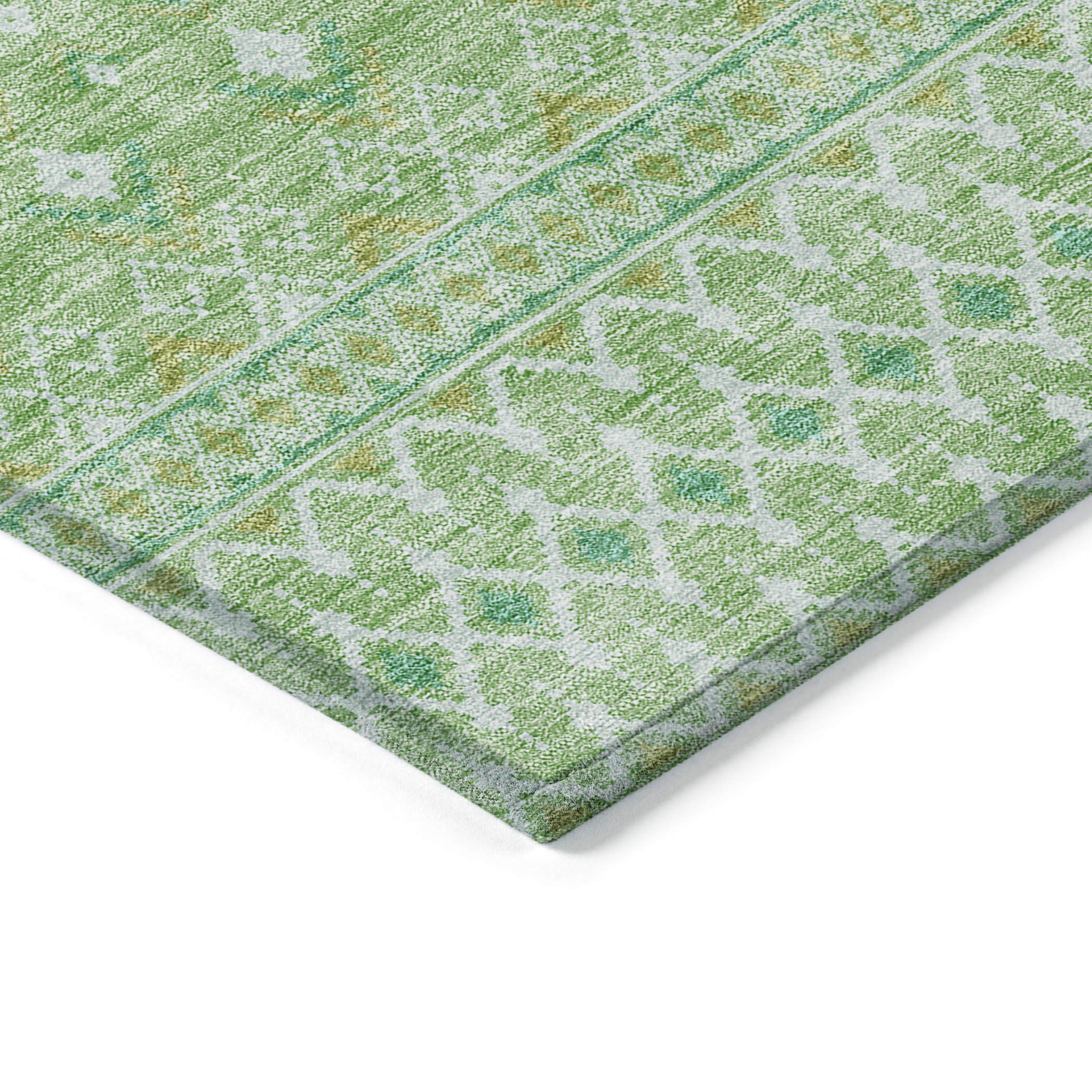 Boho Green Washable Indoor-Outdoor Rug