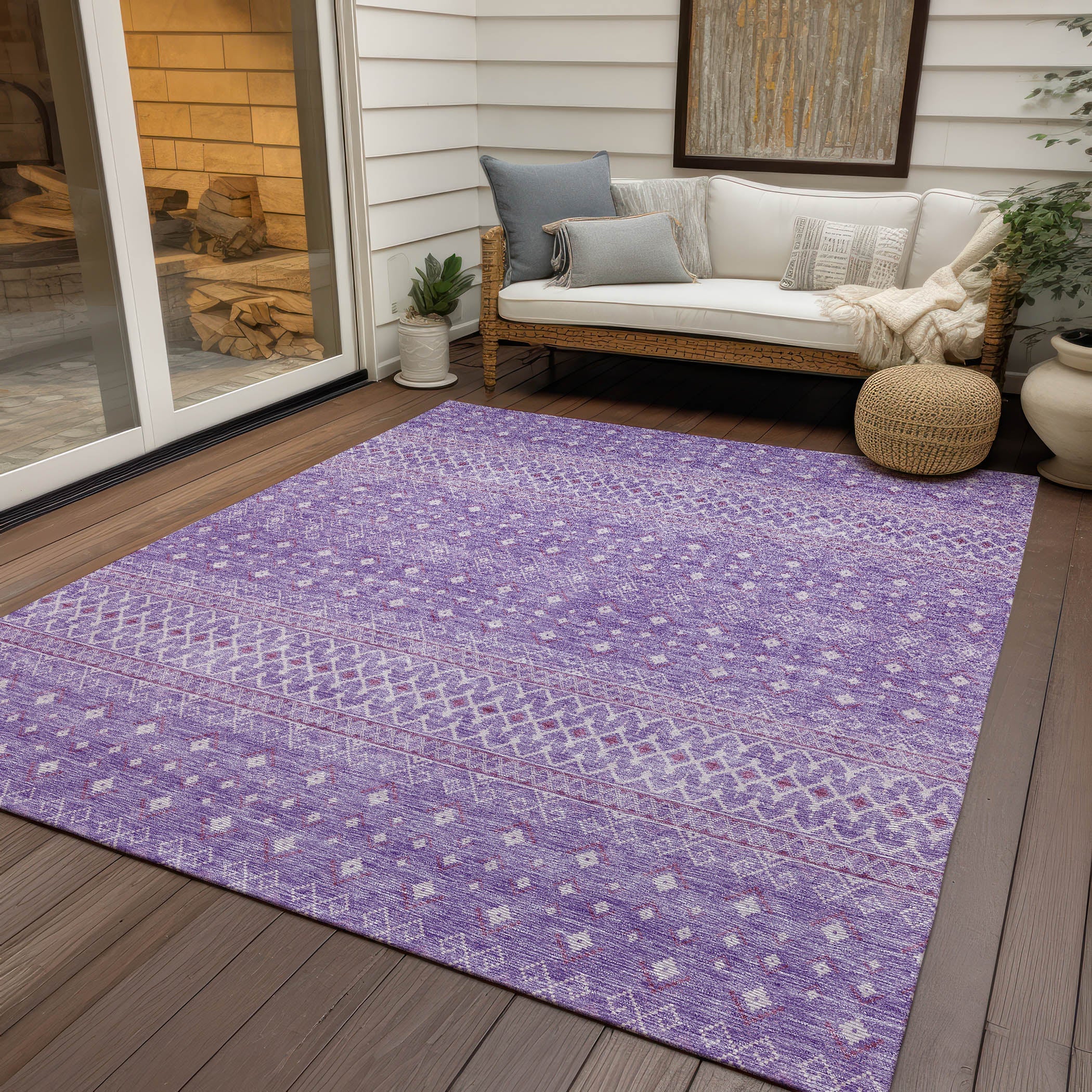 Boho Purple Washable Indoor-Outdoor Rug