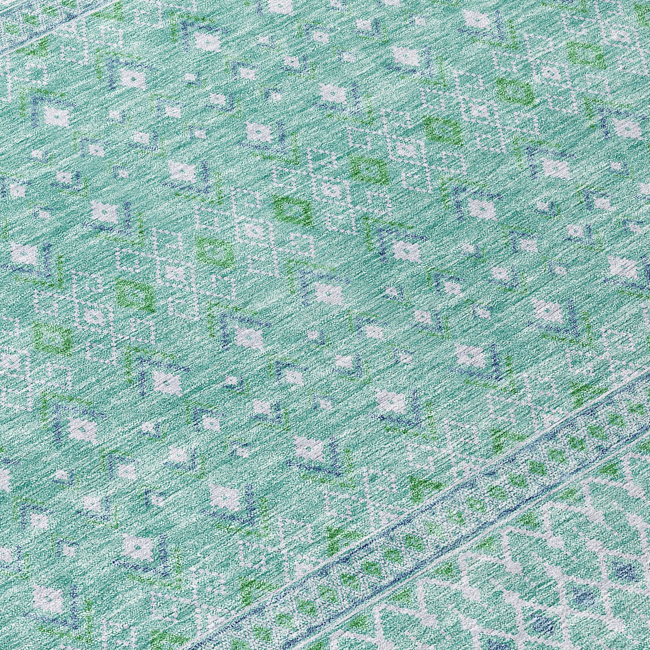 Boho Teal Washable Indoor-Outdoor Rug