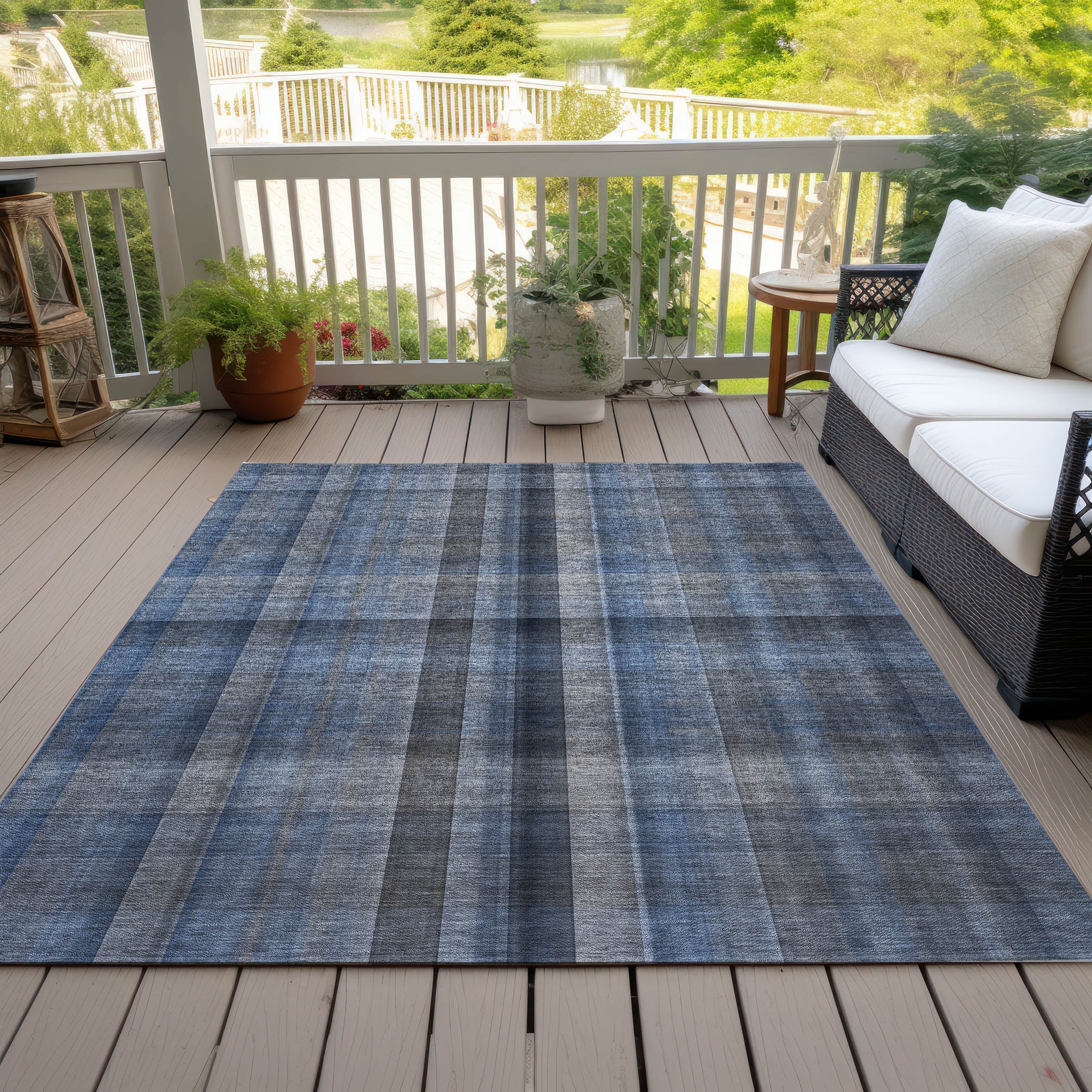 Calm Mirage Blue Washable Indoor-Outdoor Rug