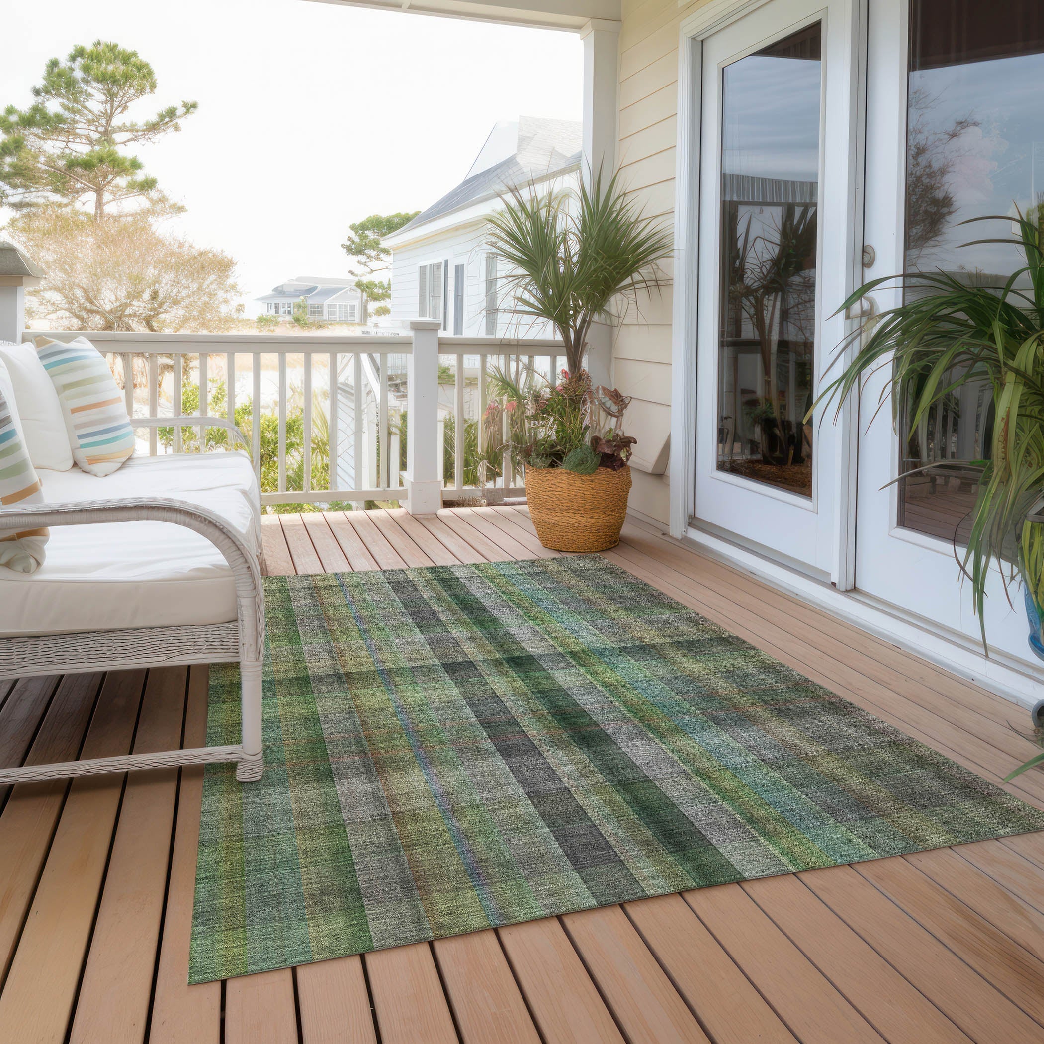 Calm Mirage Green Washable Indoor-Outdoor Rug