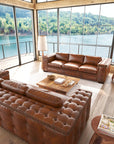 Maestro Large Size Low Profile Leather Couch Wide Arms