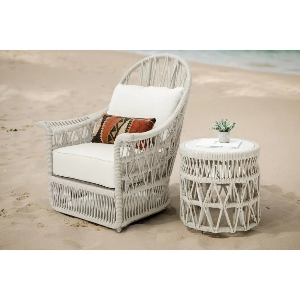 Dana Carrara Marble Top Outdoor End Table - LOOMLAN - Sunset West - Outdoor Side Tables