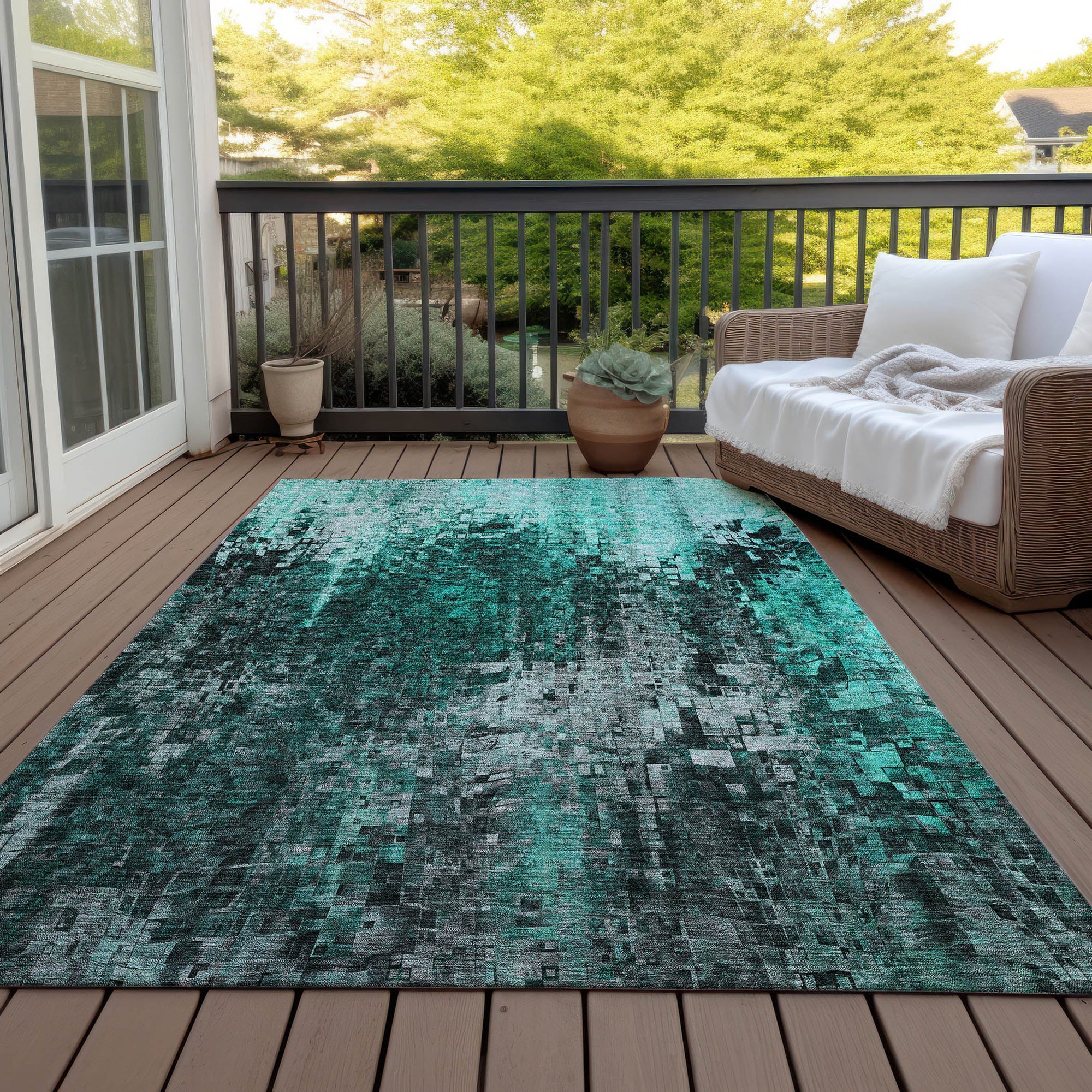 Addison Rugs Dust Echo Teal Washable Indoor-Outdoor Rug