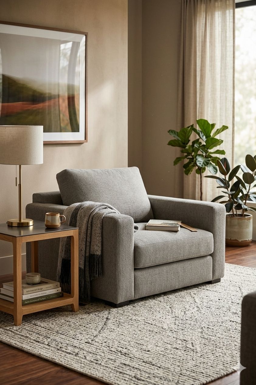 LOOMLAN Custom Upholstery Field Loose Seat Fabric &amp; Leather Accent Chair
