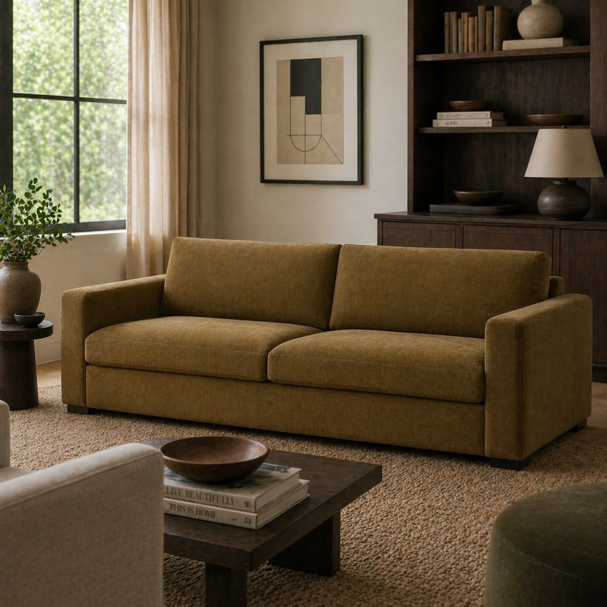 LOOMLAN Custom Upholstery Field Loose Seat Fabric &amp; Leather Loveseat