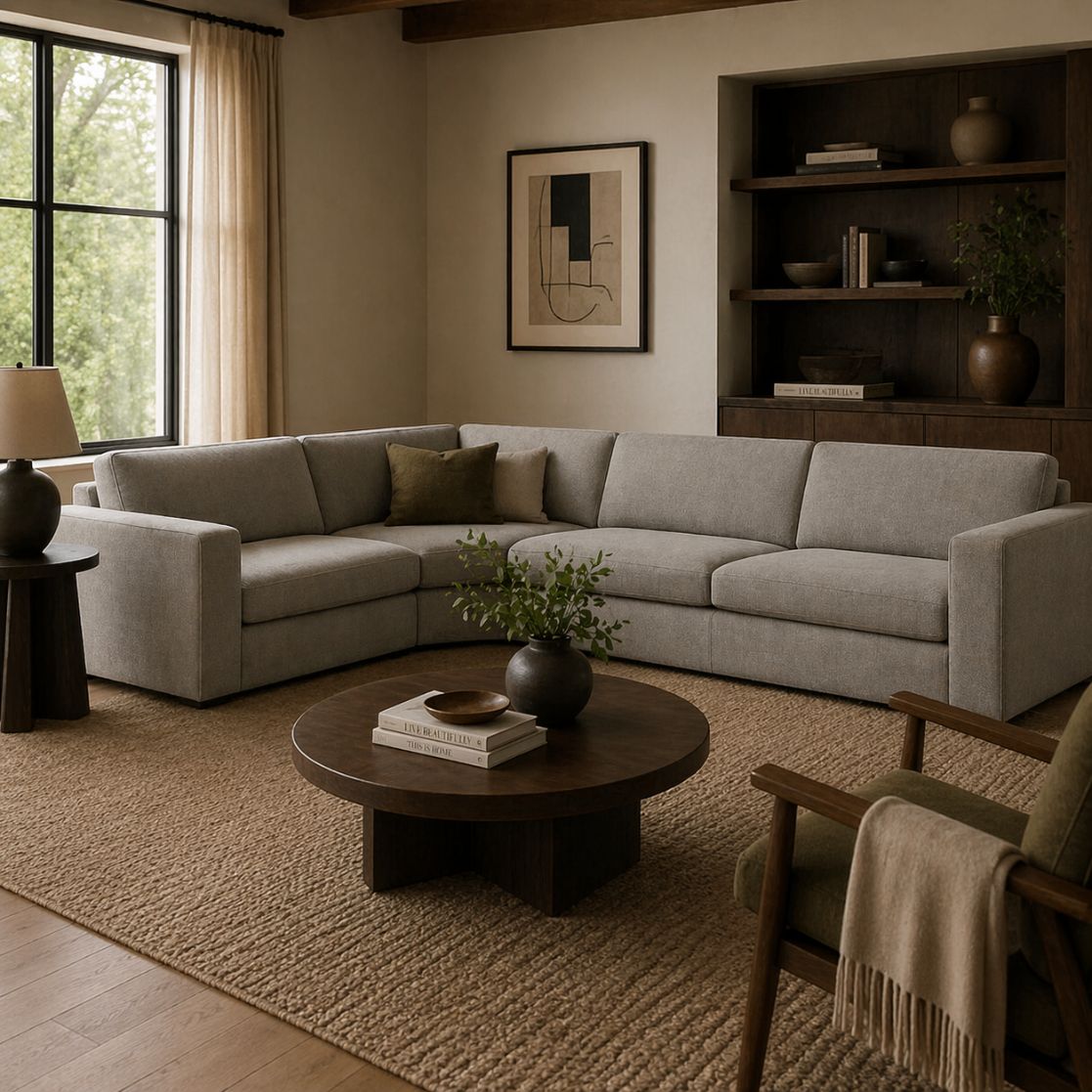 LOOMLAN Custom Upholstery Field Loose Seat Fabric &amp; Leather Modular Sofa