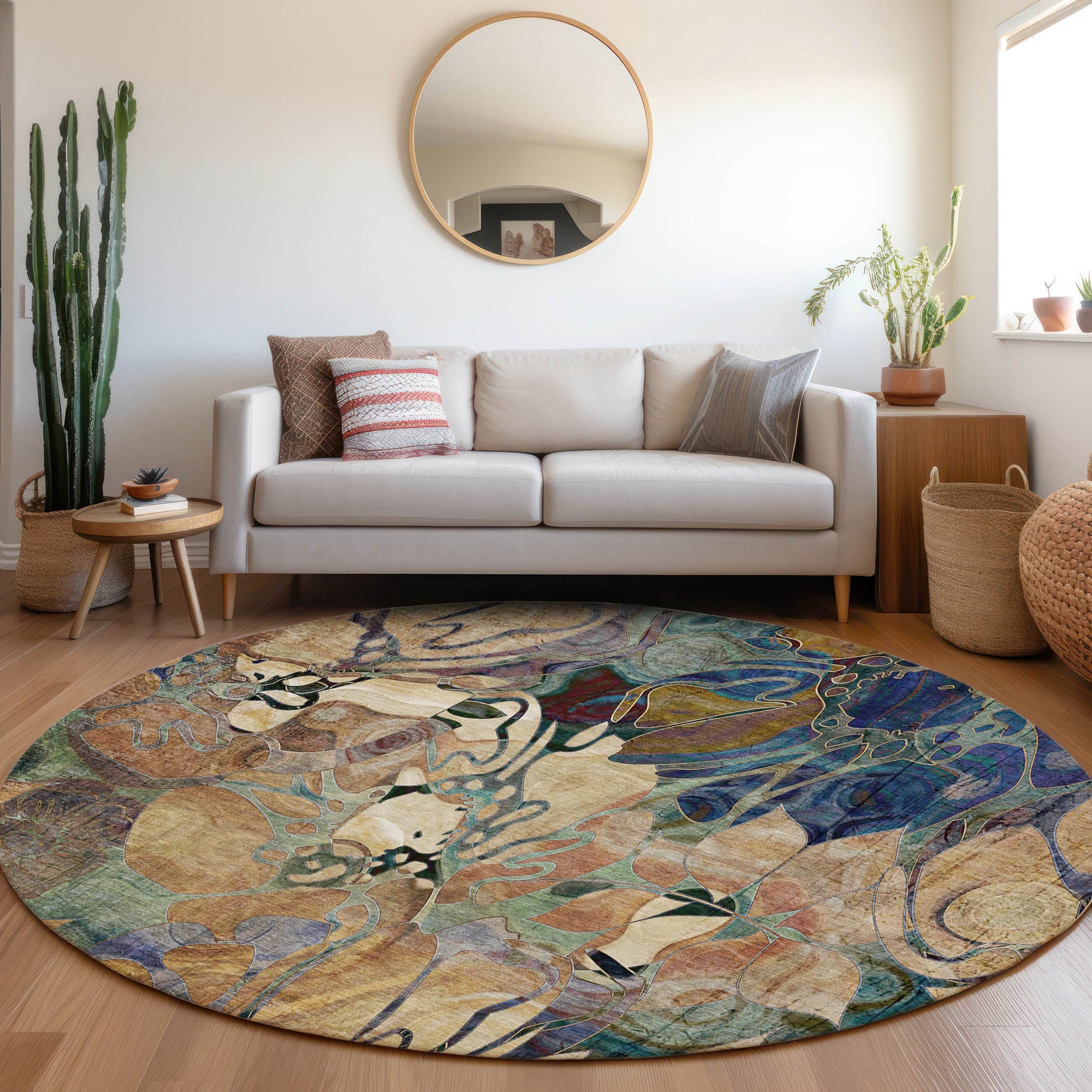 Addison Rugs Floral Beige Washable Indoor-Outdoor Rug