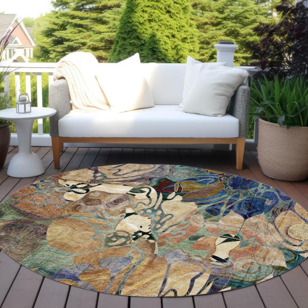 Addison Rugs Floral Beige Washable Indoor-Outdoor Rug