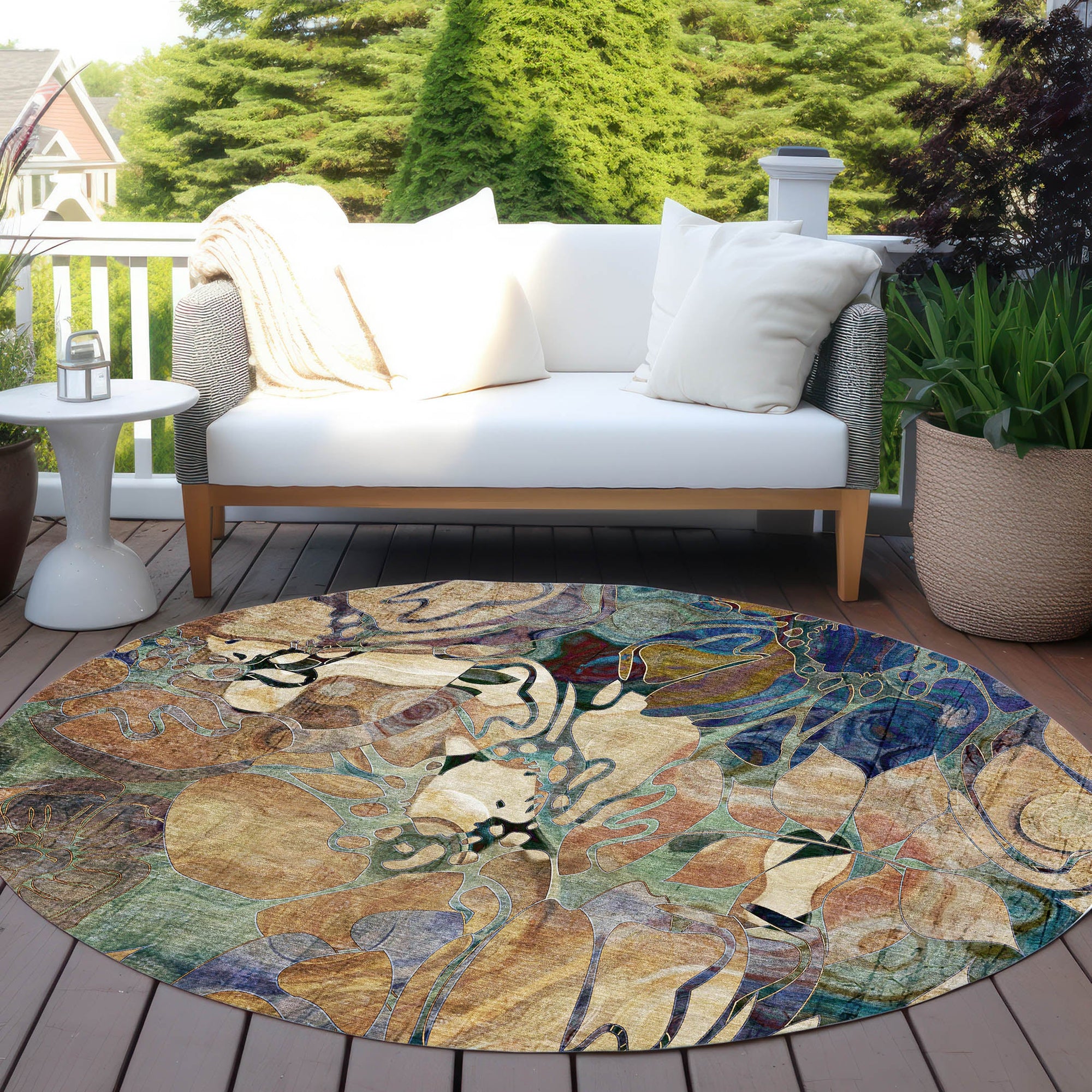 Addison Rugs Floral Beige Washable Indoor-Outdoor Rug